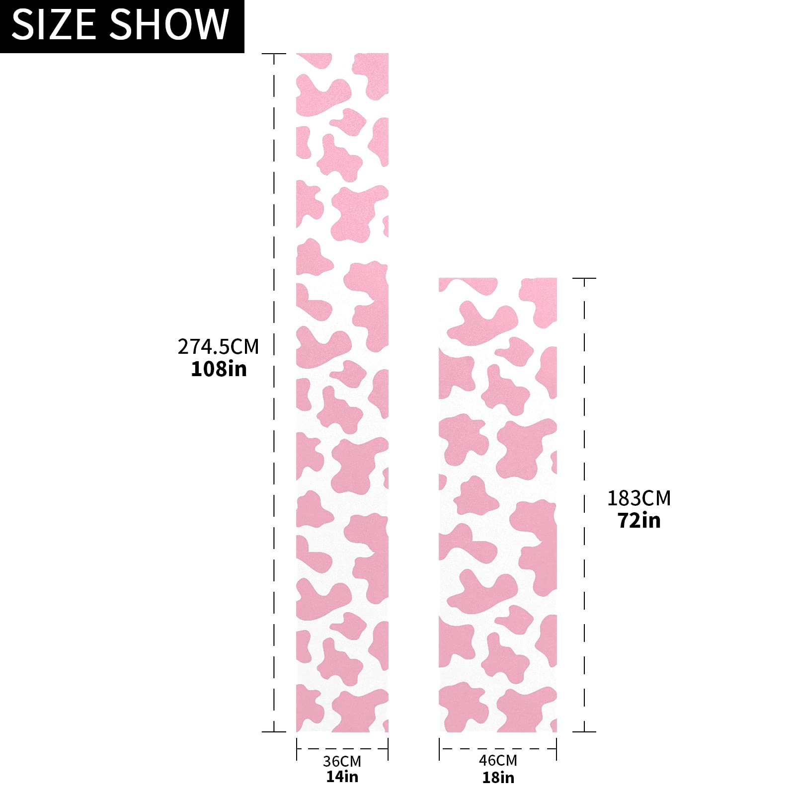 JUNZAN 108 Inch Long Pink Cow Print Table Runner - Farmhouse Dining Table Decor, Buffet Scarf, Dresser Runner for Kitchen, Wedding, Party, and Home Decor