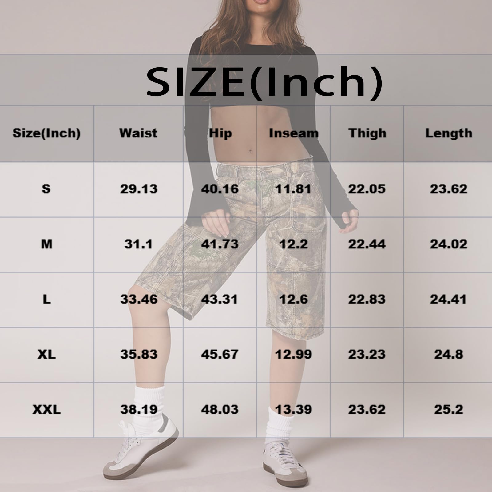 Women's Camo Shorts - Y2K Maple Leaf Print Baggy Jorts, Casual Long Denim Bermuda Shorts with Pockets | Perfect for Hiking, Streetwear & Summer Outfits