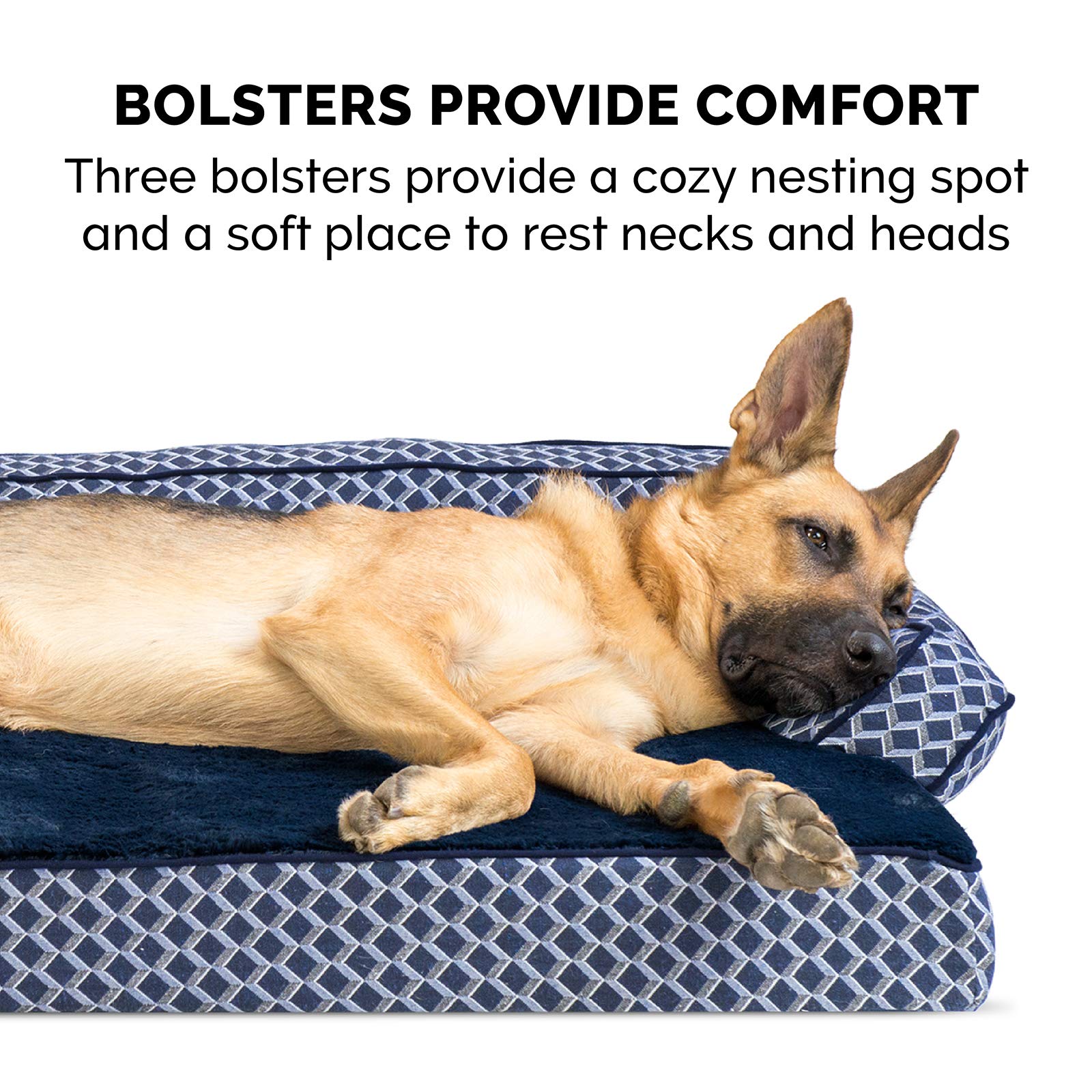 Furhaven Memory Foam Orthopedic Dog Bed for Large Dogs up to 125 lbs - Removable Bolsters & Machine Washable Cover - Plush Woven Sofa-Style Pet Bed in Diamond Blue (Jumbo Plus/XXL) - Perfect for Living Rooms, Bedrooms & Pet-Friendly Spaces