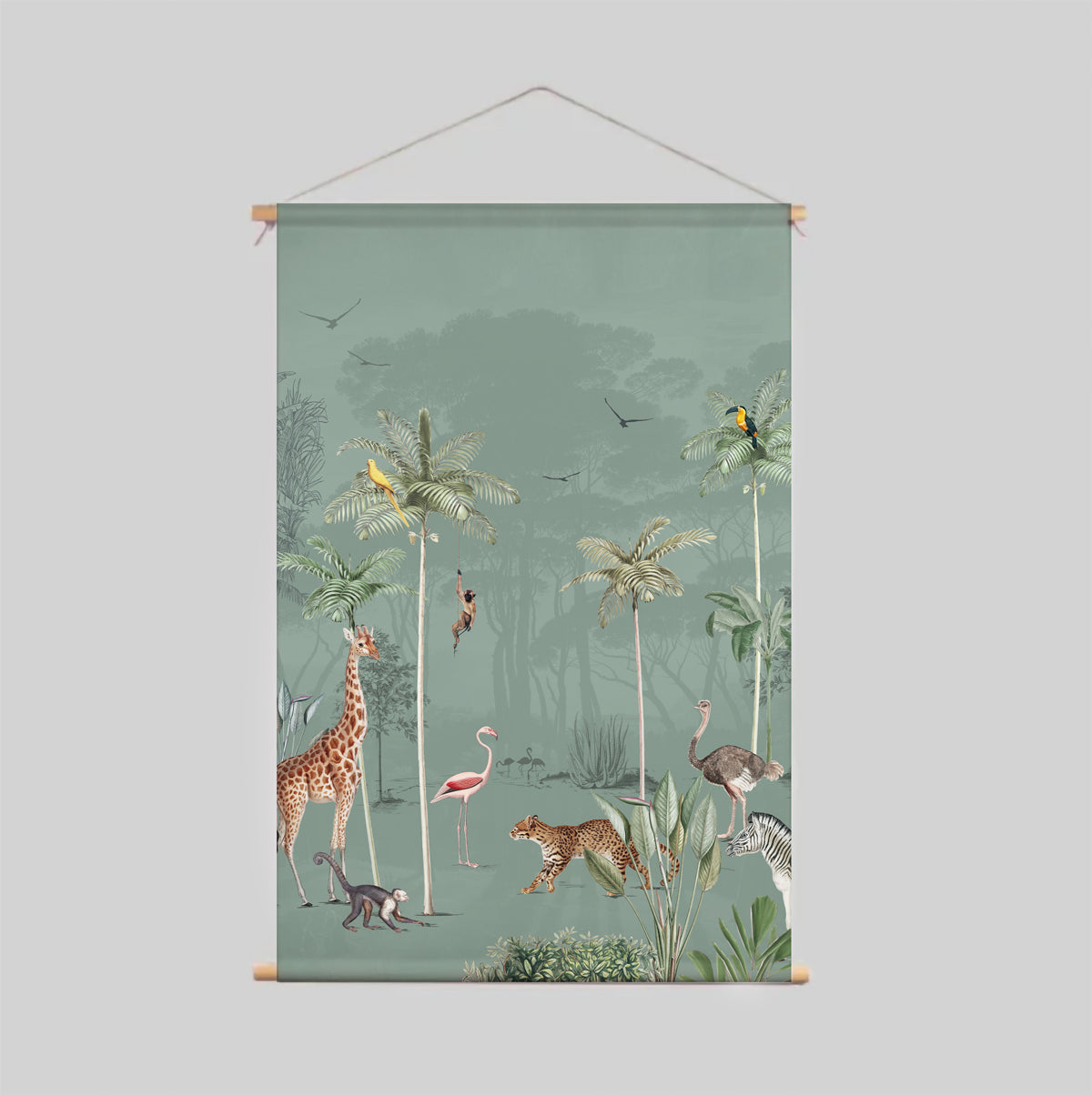 Wildlife's Playground Green Textile Poster - Nature-Inspired Wall Art for Home & Office Decor