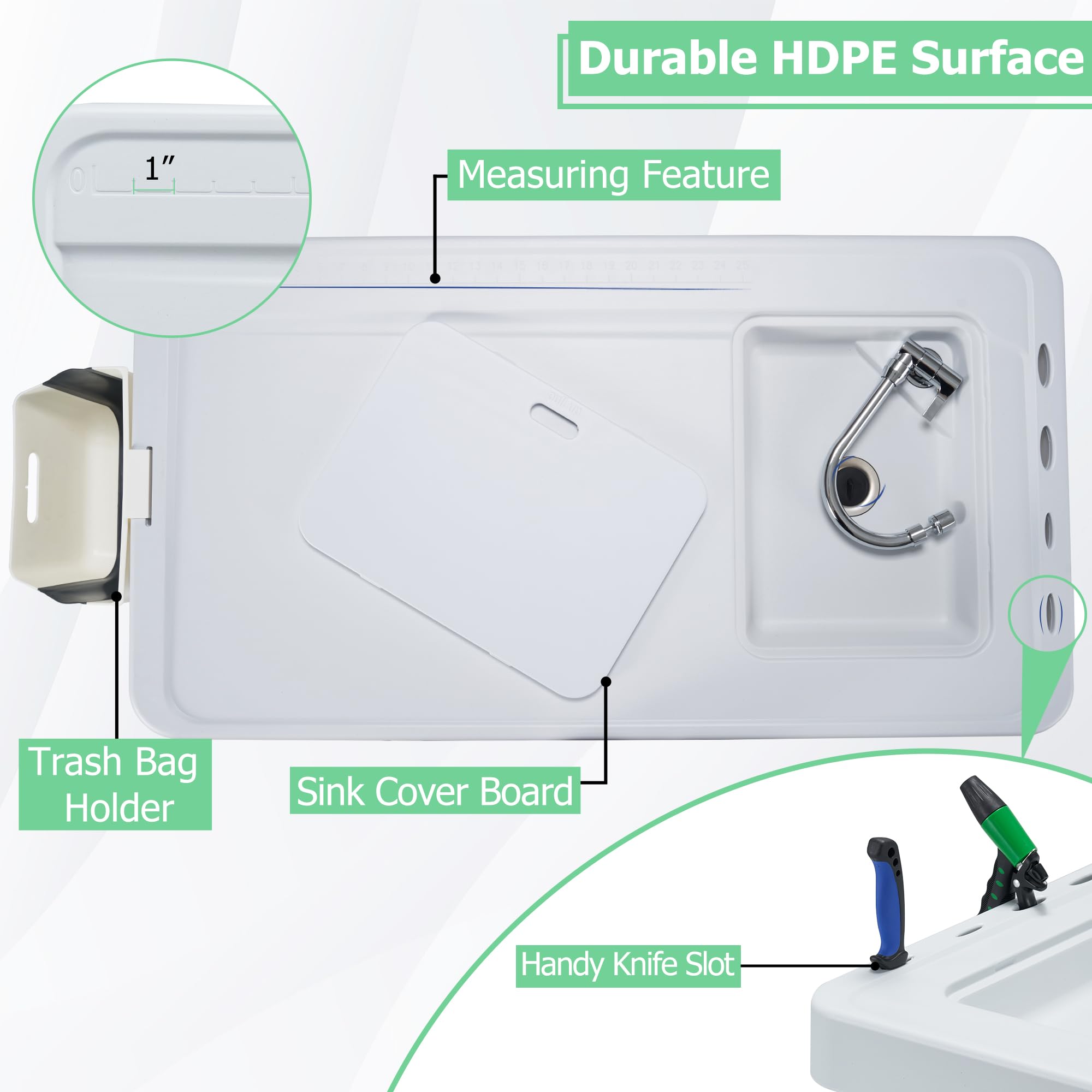 Dragosum Portable Outdoor Sink & Fish Cleaning Table with Faucet, Hose Hook & Grid Rack - Includes 7pc Fish Cleaning Kit - Perfect for Camping, Picnics, Beach, Patio & Backyard Use (Grey)
