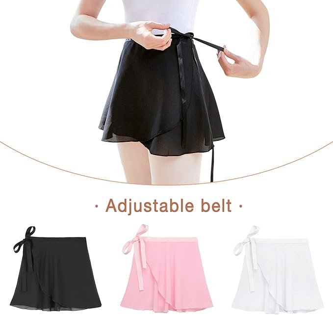 Zando Ballet Skirt for Girls & Women - 2 Pack Stretchy Dance Wrap Skirts for Toddlers, Kids & Adults - Perfect for Ballet Class, Dance Practice & Performance Costumes