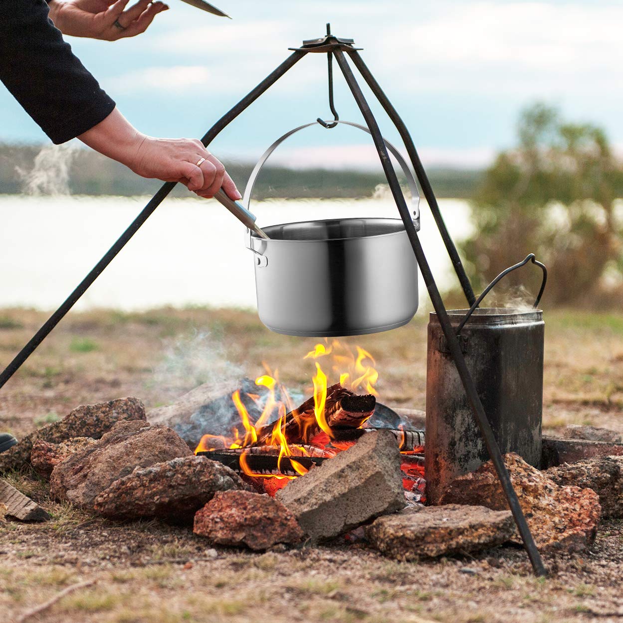 **304 Stainless Steel 8-Piece Camping Cookware Set - Pots, Pans & Frying Pan with Steamer | Portable Travel Tote Bag | Perfect for Outdoor Camping, Hiking, RV Trips & Indoor Kitchen Use**