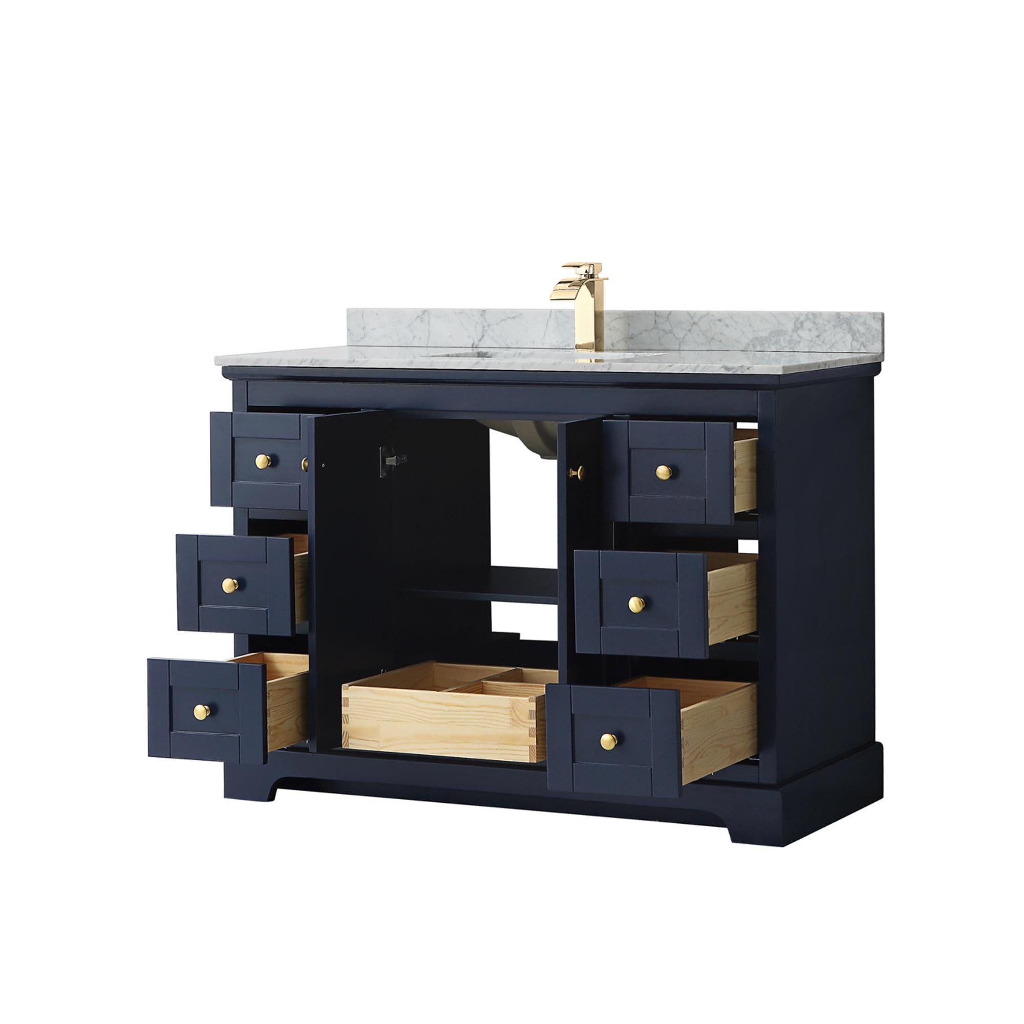 Wyndham Collection Avery 48 Inch Single Bathroom Vanity with White Carrara Marble Top - Dark Blue Modern Vanity with Undermount Square Sink for Bathroom Remodel - Perfect for Master Bath, Guest Bath & Powder Room