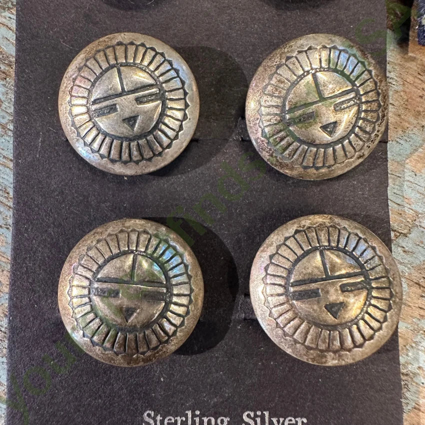 Authentic Sterling Silver Zuni Sun God Button Covers - Set of 6 Handcrafted Native American Jewelry for Western Wear & Boho Fashion | Perfect for Shirts, Jackets, and Denim Accessories