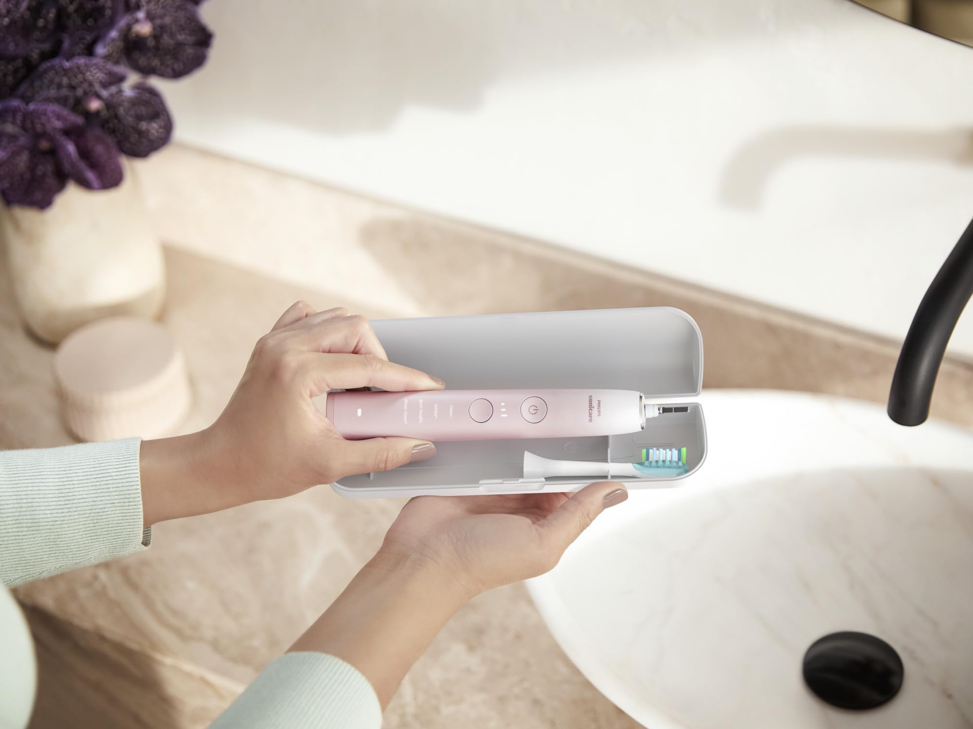 Philips Sonicare DiamondClean 9000 Special Edition Rechargeable Electric Toothbrush - HX9911/90 in White & Pink | Professional Teeth Cleaning for Whitening, Plaque Removal & Gum Care | Perfect for Travel & Home Use