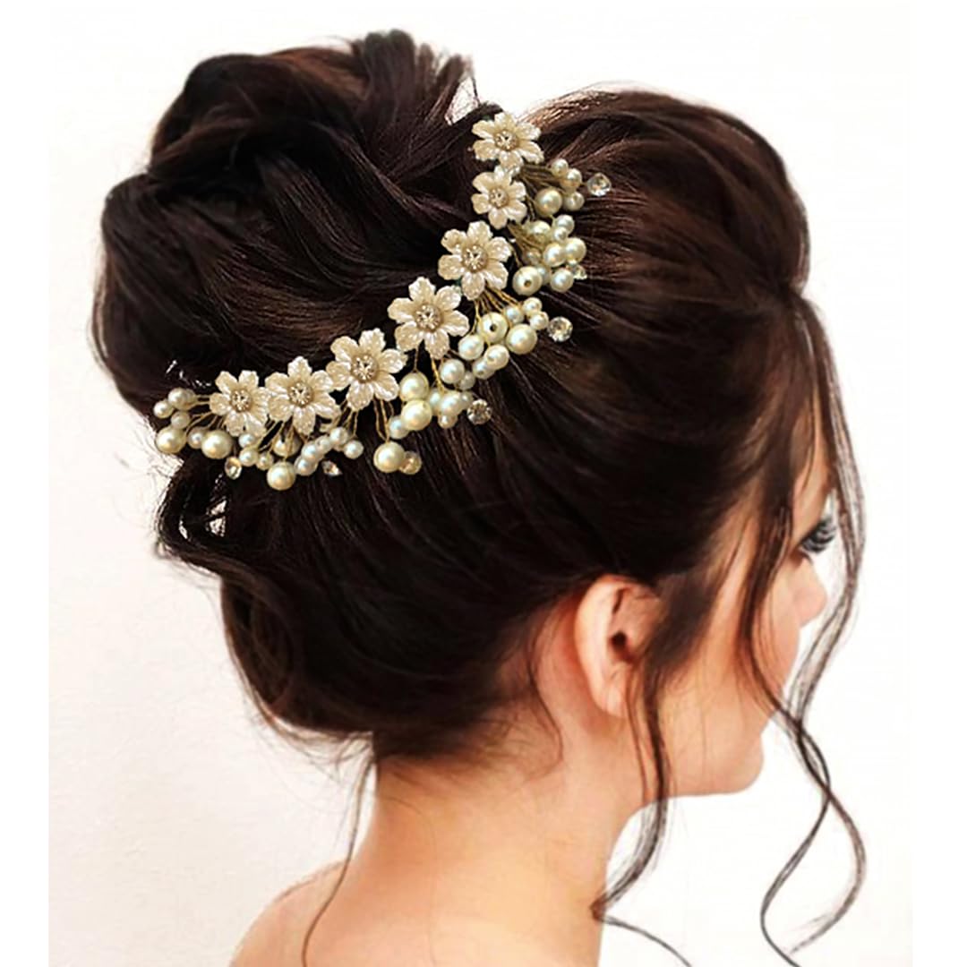 Elegant Floral Metal Hair Clip with Pearls & Stones - Women's Hair Accessories for Weddings, Parties & Everyday Wear | Combo Pack of 2 Styles (1687 & 2145) - Perfect Gift for Women & Girls