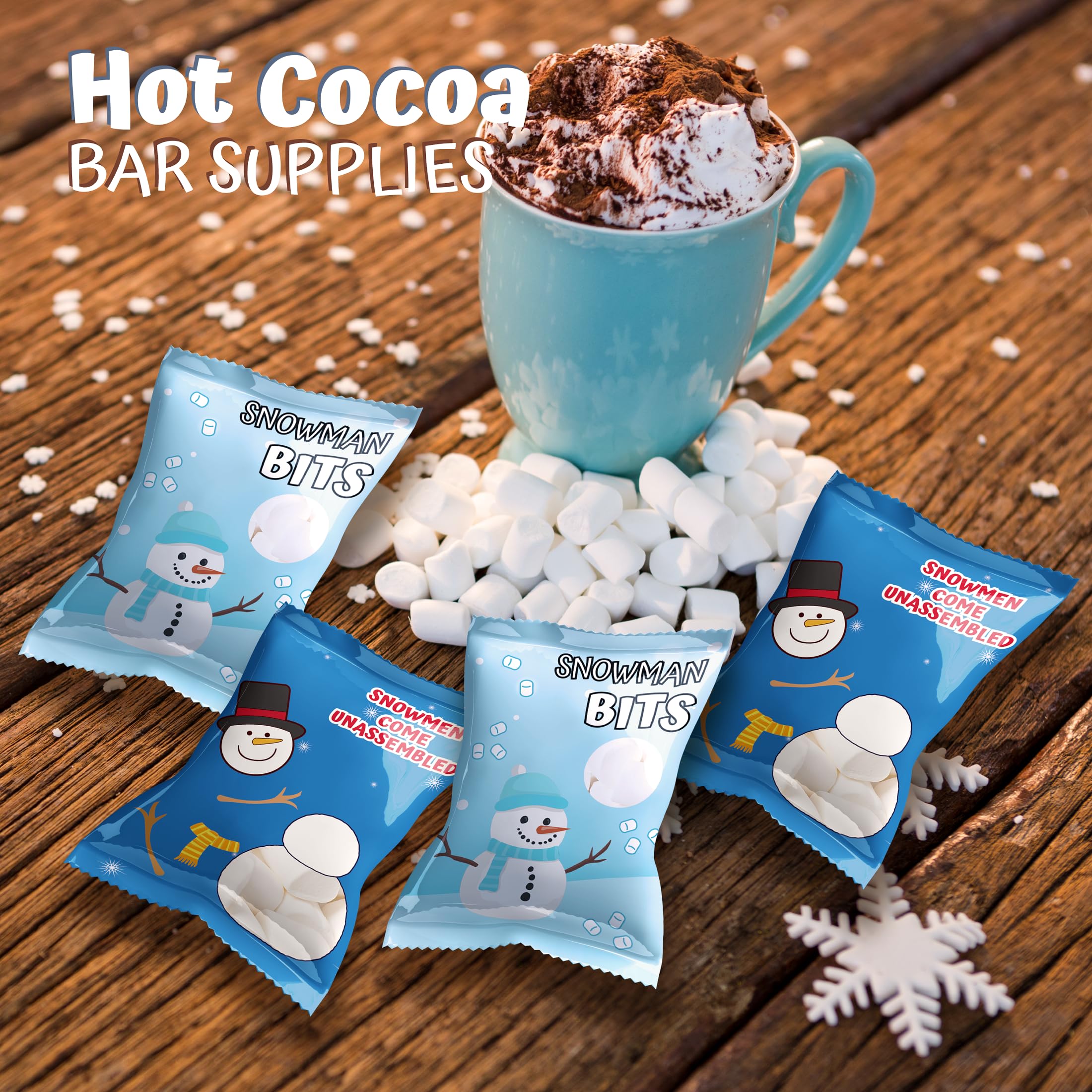 4E's Novelty 50 Packets Mini Marshmallows - 2 Cute Designs Individually Wrapped Marshmallows for Hot Chocolate, Baking & Christmas Decorations | Perfect for Holiday Parties, Coffee Toppings & Snowman Crafts