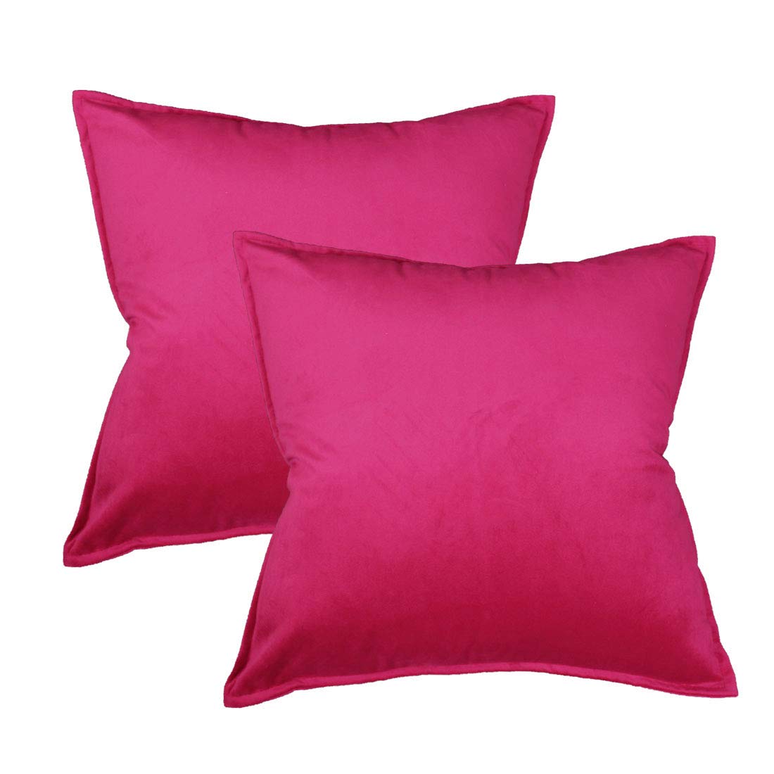 Oirpro 24x24 Inch Solid Velvet Throw Pillow Covers (Pack of 2) - Decorative Fringed Cushion Covers for Sofa, Couch & Bed - Hot Pink - Perfect for Living Room, Bedroom & Home Decor