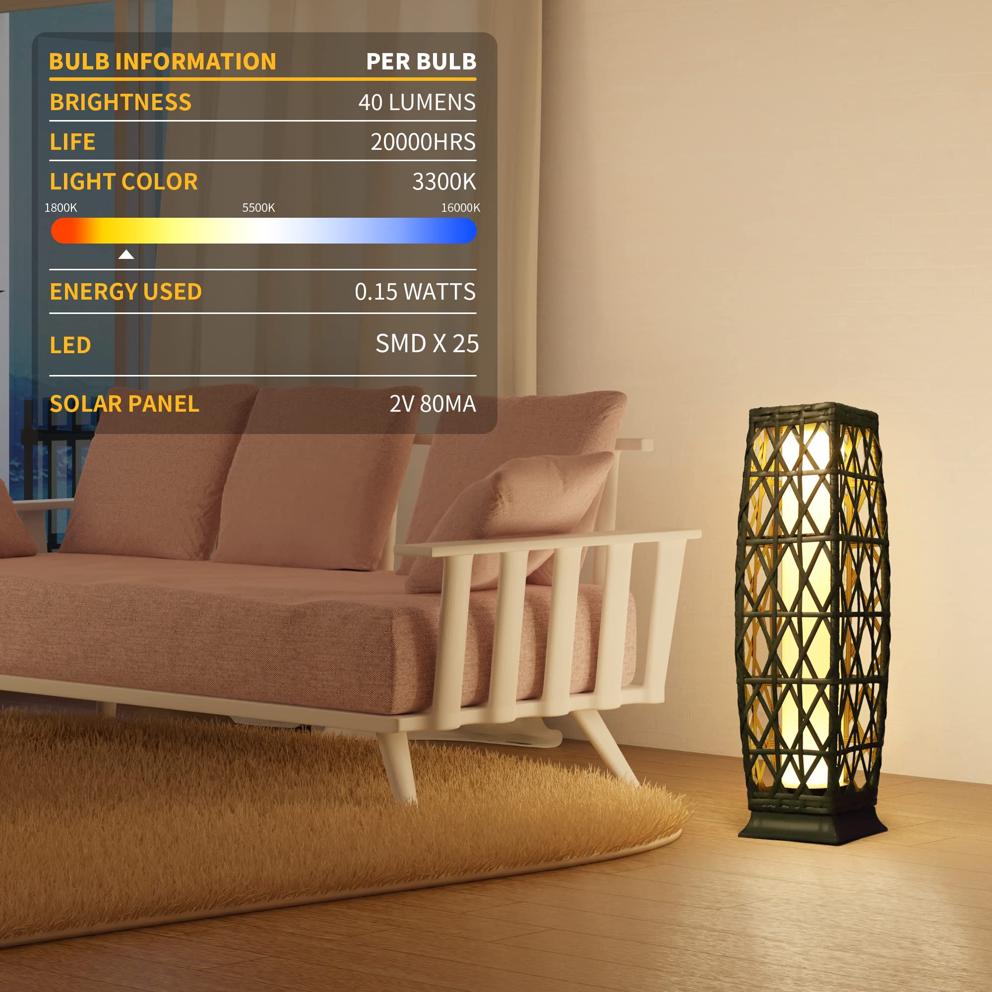 Solar Powered Outdoor Floor Lamp - Waterproof Weather-Resistant Rattan Deck Light for Porch, Garden, Patio & Yard | Solar Lantern with Resin Wicker Design | Perfect for Evening Gatherings, Pathway Lighting & Landscape Decoration