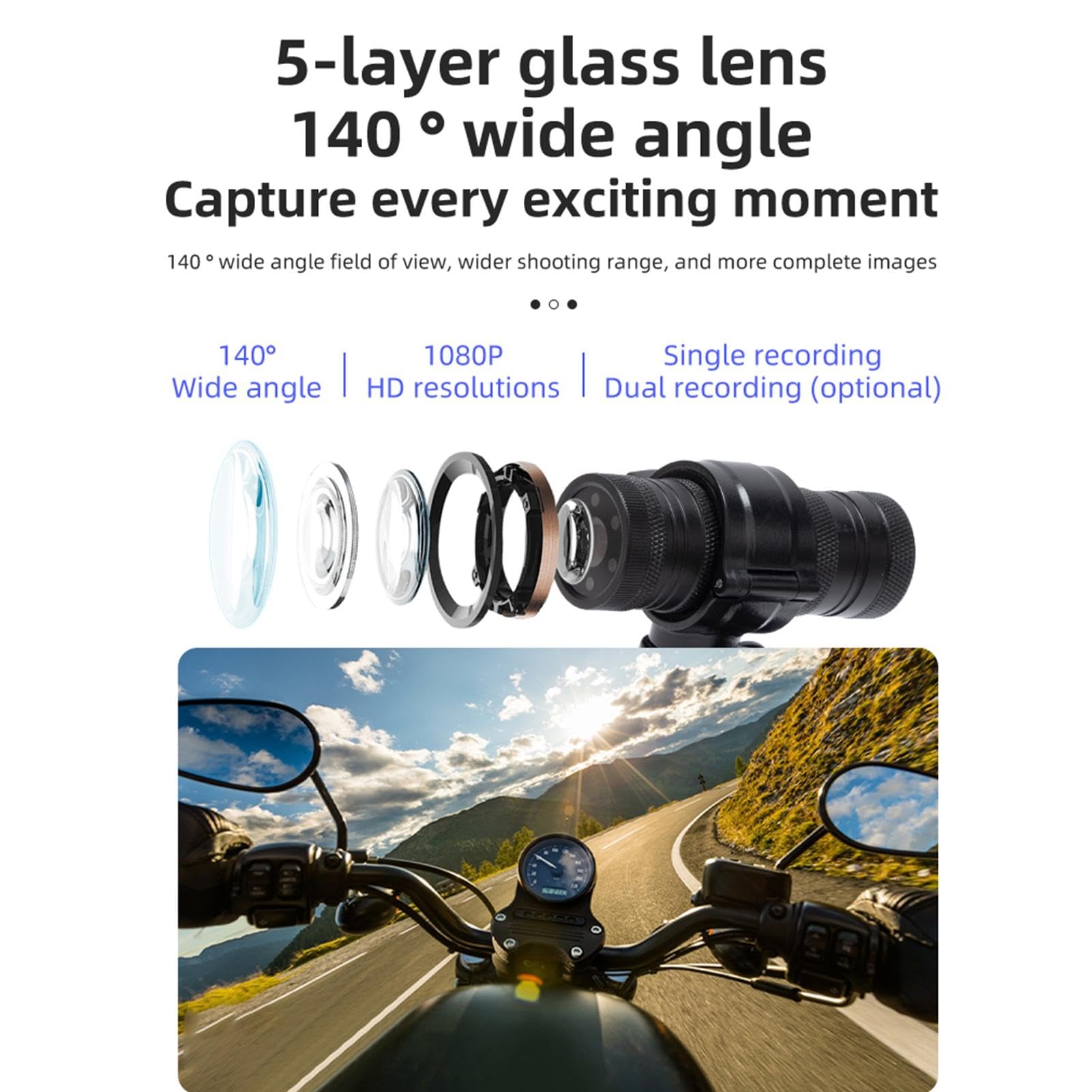 1080P Waterproof Bike Handlebar Camera with WiFi - HD Bicycle & Motorcycle Video Recorder for Road Safety, Cycling Adventures & Commuting