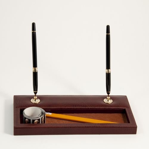 Premium Bey-Berk Double Pen Stand with Pen - Genuine Leather Executive Desk Organizer (Model D1118) - Perfect for Office, Home Study & Gift Giving