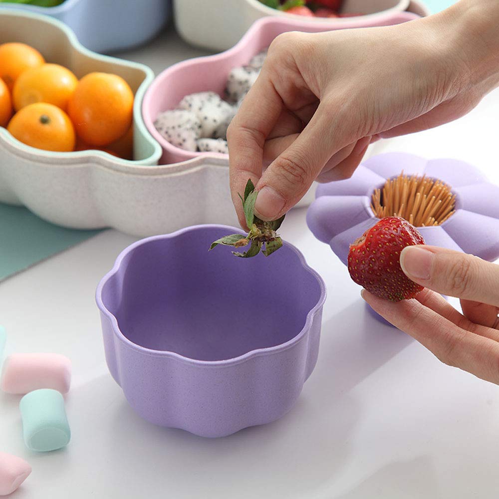 Pumpkin Shaped Snack Serving Tray with Lid - Multi Section Appetizer Plates & Snack Bowls for Party, Halloween, Thanksgiving - Perfect for Storing Dried Fruits, Nuts, Candies, Fruits (Pink)