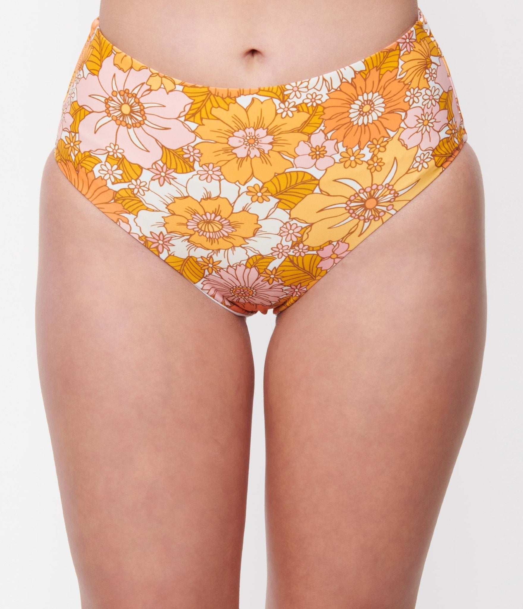 Pink & Orange Floral Reversible Swim Bottom - High Waisted Bikini Bottoms for Women, Quick Dry Swimwear for Beach, Pool & Vacation
