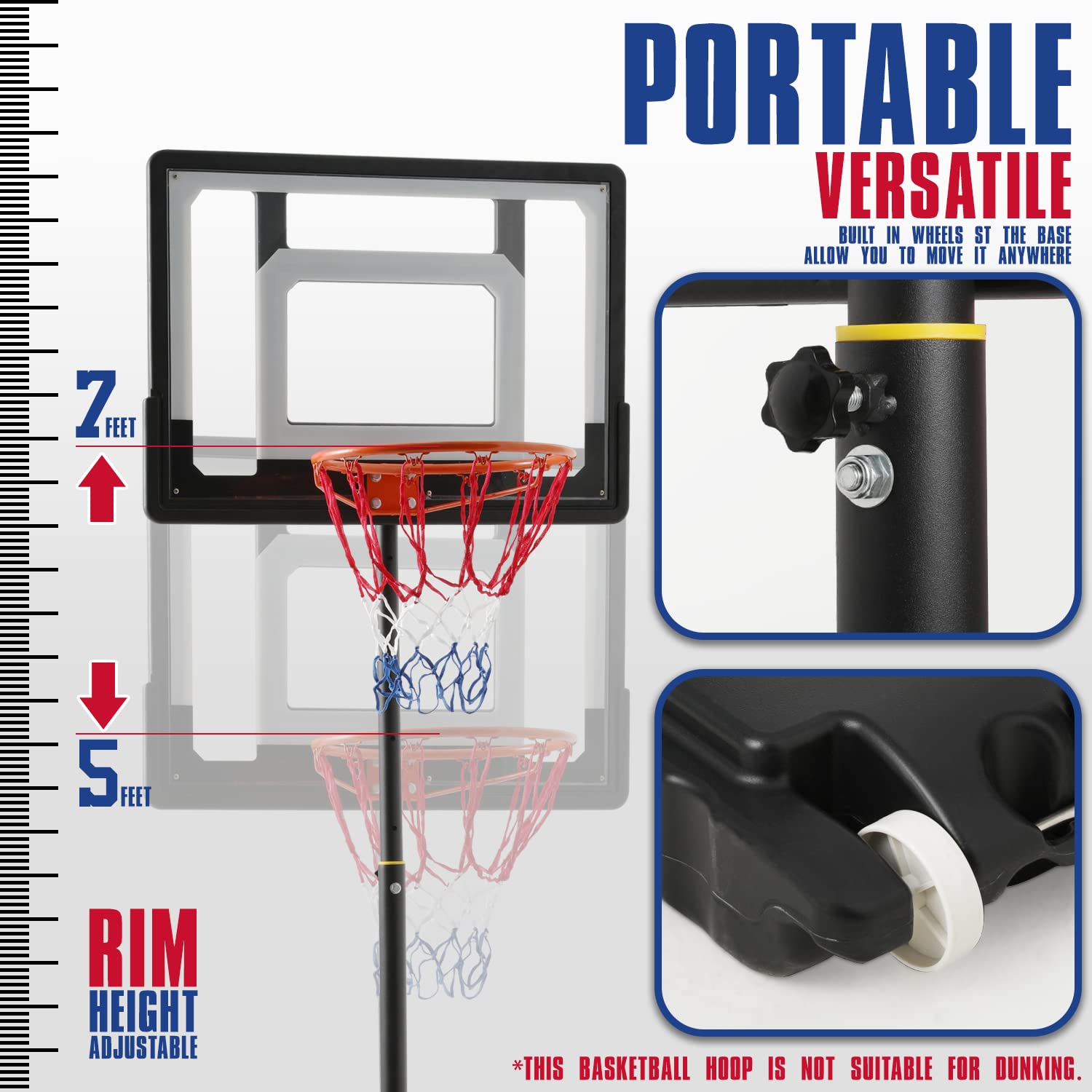 MoNiBloom Adjustable Height Portable Basketball Hoop with Backboard - 44