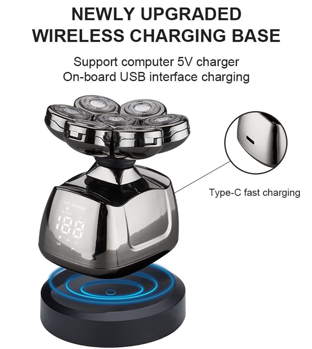 7-Blade Electric Head Shaver for Bald Men - Rechargeable Waterproof Razor & Beard Trimmer Kit with USB Charging | Perfect for Home, Travel & Gym Grooming