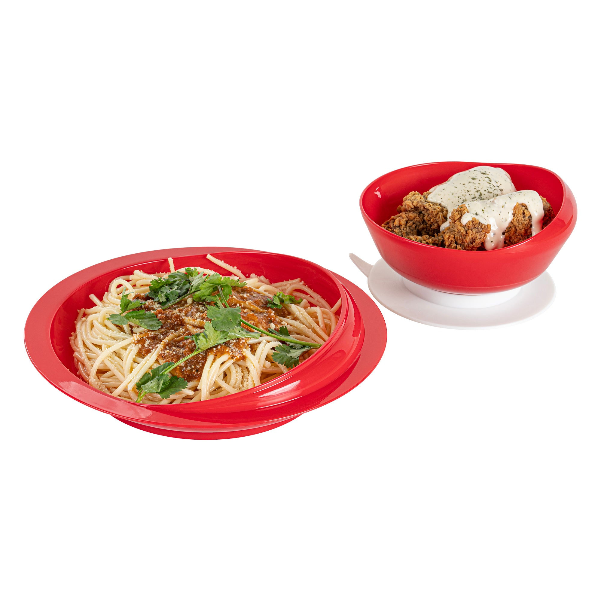 Adapt Tek Red Plastic 2-Piece Scoop Plate & Bowl Set with Spillproof Design & Suction Base - Includes 1 Plate & 1 Bowl for Toddlers - Perfect for Baby Feeding, Travel & Mess-Free Meals