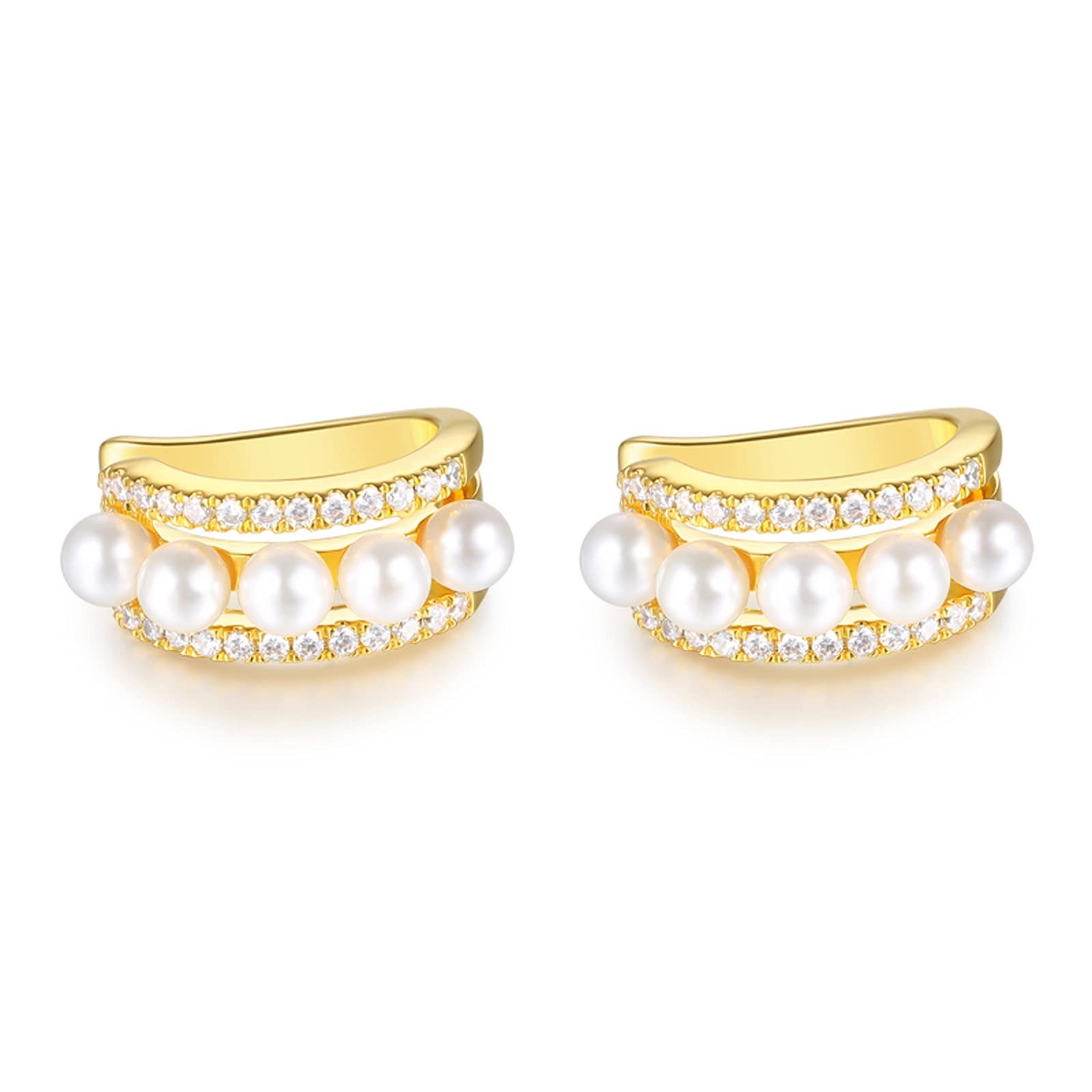 Luxury Pearl Clip-On Earrings for Women - Non-Pierced Diamond Ear Cuffs, Lightweight High-End Bone Clip Earrings | Perfect for Weddings, Parties & Special Occasions