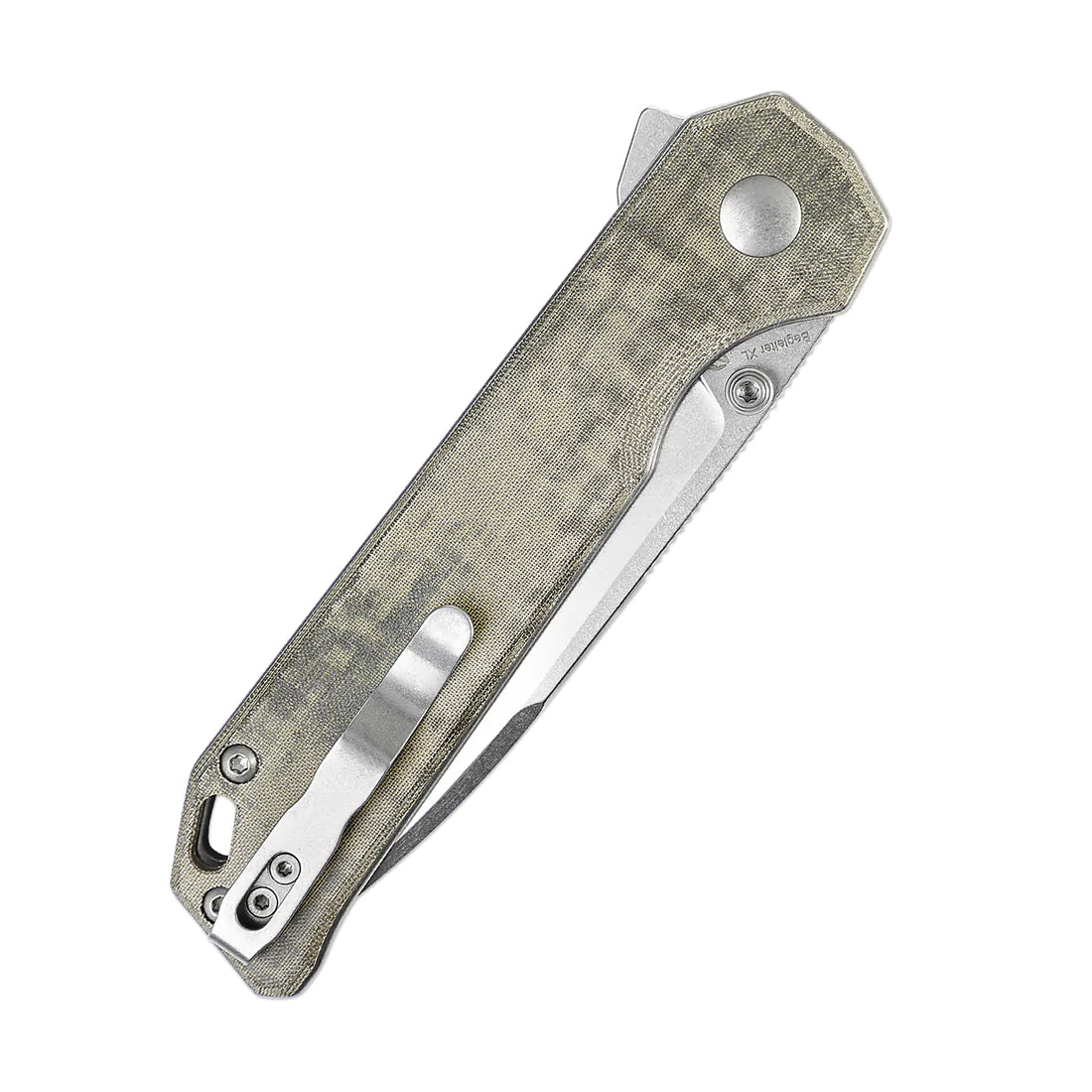 Kizer XL Begleiter V5458C2 Folding Knife - Stonewash Drop Point Blade, Green Micarta Handles, Button Lock - EDC Pocket Knife for Camping, Hiking & Outdoor Adventures