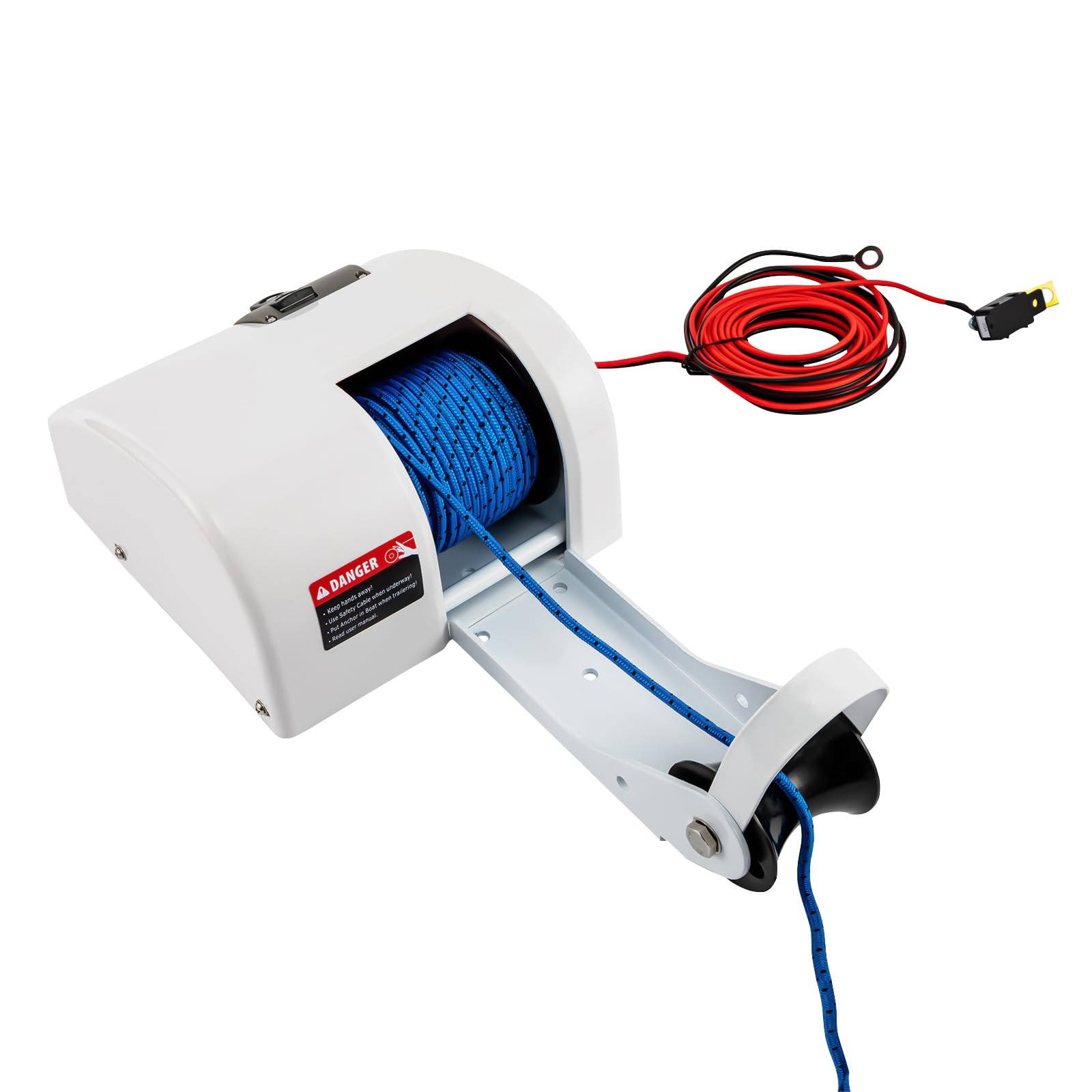 Electric Marine Windlass 45lbs - Heavy Duty Saltwater Boat Anchor Winch Kit with Wireless Remote Control for Fishing & Pontoon Boats | Ideal for Deep Sea Fishing, Yachting & Water Sports (White)