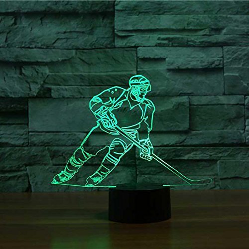3D Ice Hockey Player Night Light - USB Touch Switch LED Table Lamp with 7 Color Changing Modes, Optical Illusion Decor for Kids Room, Bedside, Desk & Home Decor - Perfect Gift for Hockey Fans, Children's Birthday & Sports Lovers