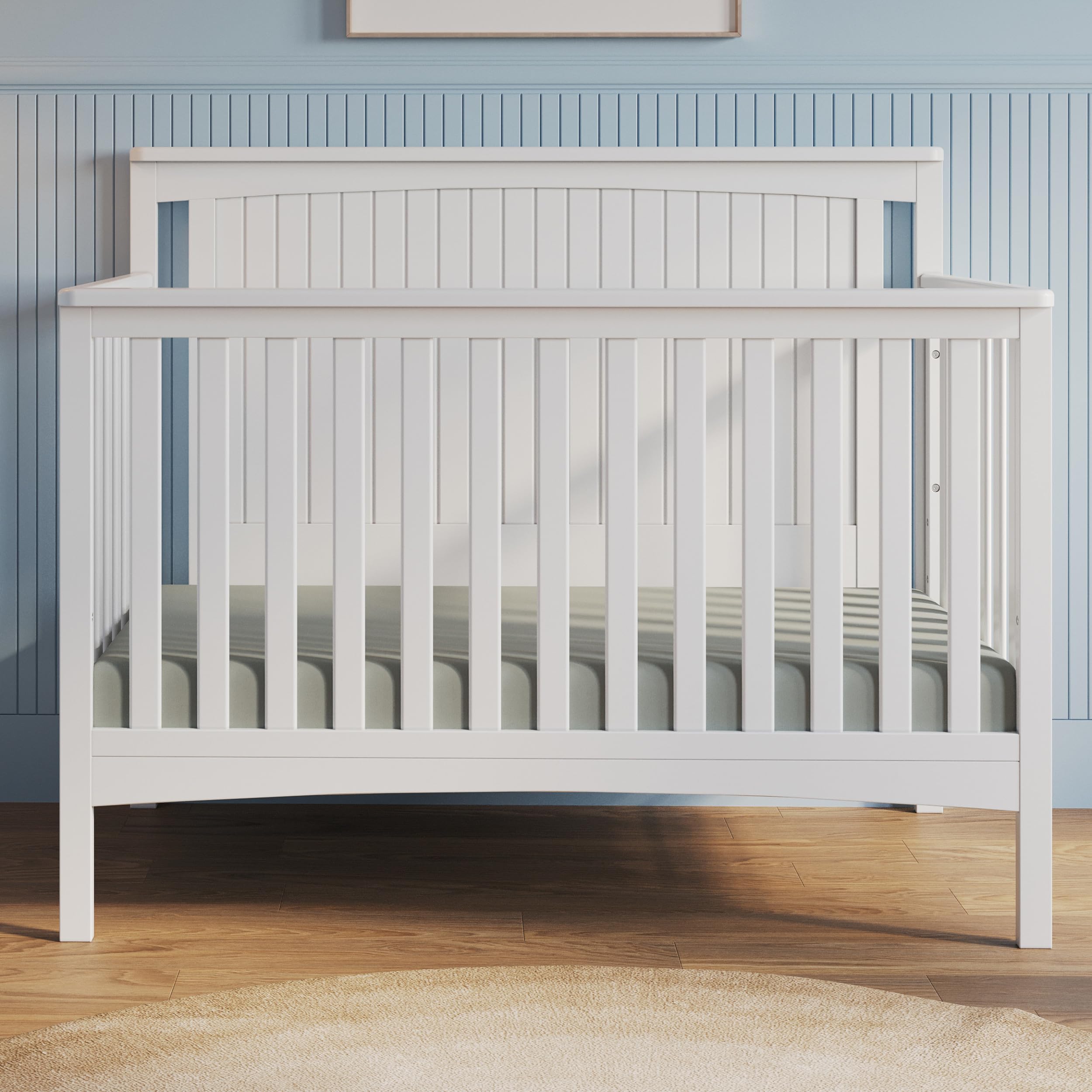 Child Craft Scout 4-in-1 Convertible Crib - Converts to Day Bed, Toddler Bed & Full Size Bed | 3 Adjustable Mattress Heights | Non-Toxic Baby Safe Matte White Finish | Perfect for Nursery, Bedroom & Growing Toddlers