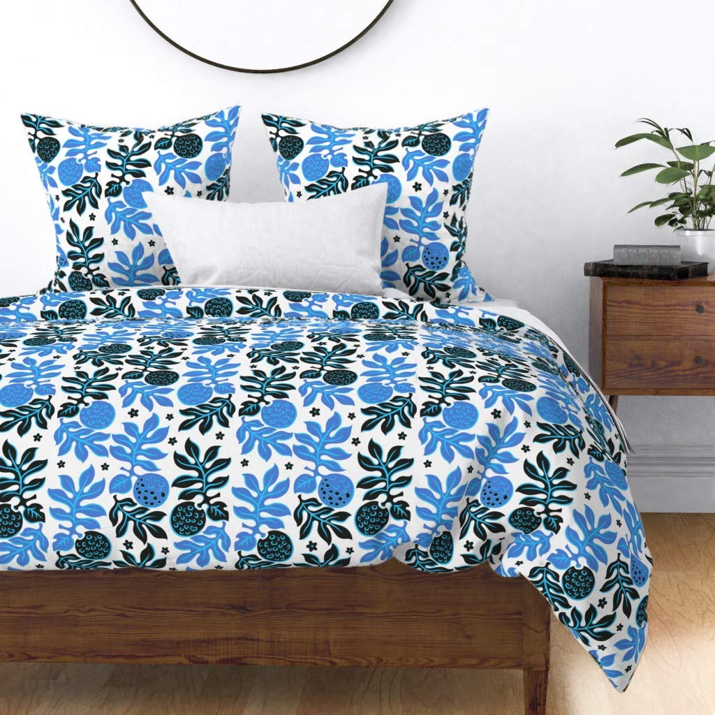 Premium Spoonflower Cotton Sateen Duvet Cover - Full/Queen Size | Tropical Beach Ocean Adventure Print in Hawaii Blue | Custom Bedding Set for Coastal & Boho Bedroom Decor