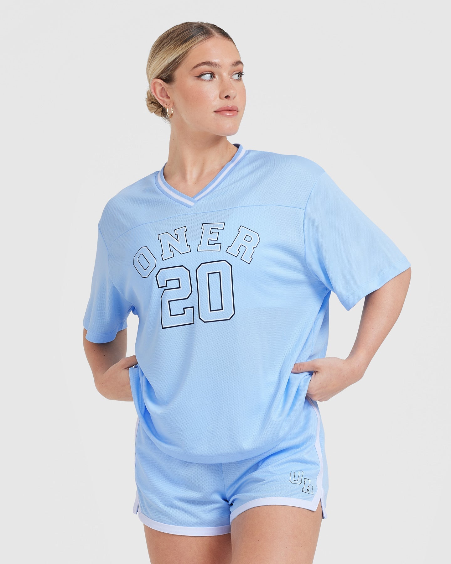 Powdered Blue Varsity V-Neck Short Sleeve T-Shirt for Men - Casual Comfort Fit Tee for Everyday Wear, Sports & Outings