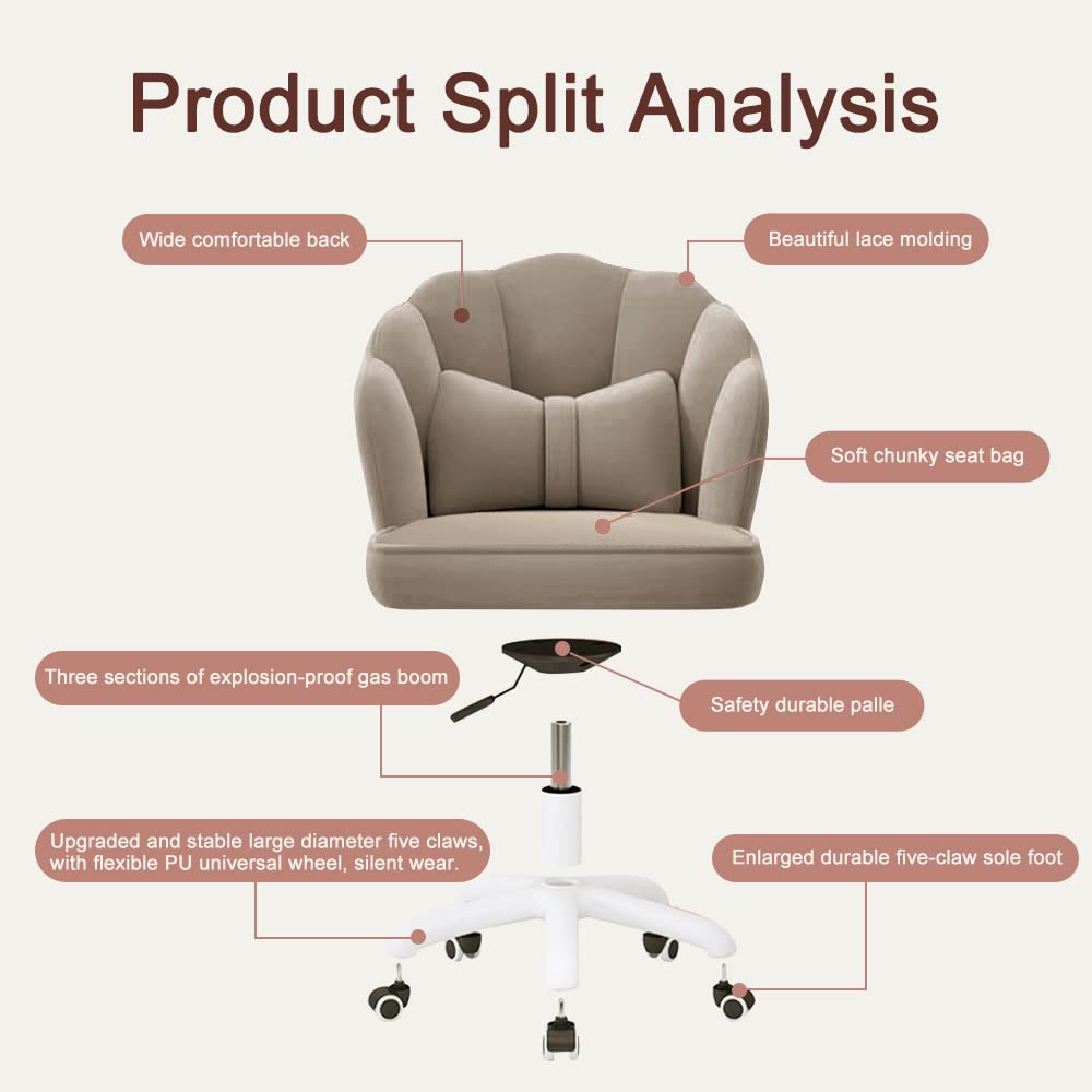 Modern Velvet Tufted Swivel Office Chair - Adjustable Height Mid-Back Butterfly Desk Chair for Home Office, Computer Work & Vanity Makeup Station - Ergonomic Comfort for Long Work Sessions & Beauty Routines