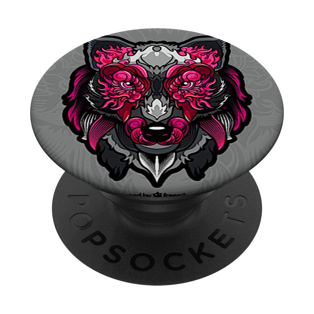 Gray Wolf Rose Design PopSockets Phone Grip & Stand - Expandable Phone Holder for iPhone, Samsung, Tablets - Perfect for Work, Travel, and Daily Use
