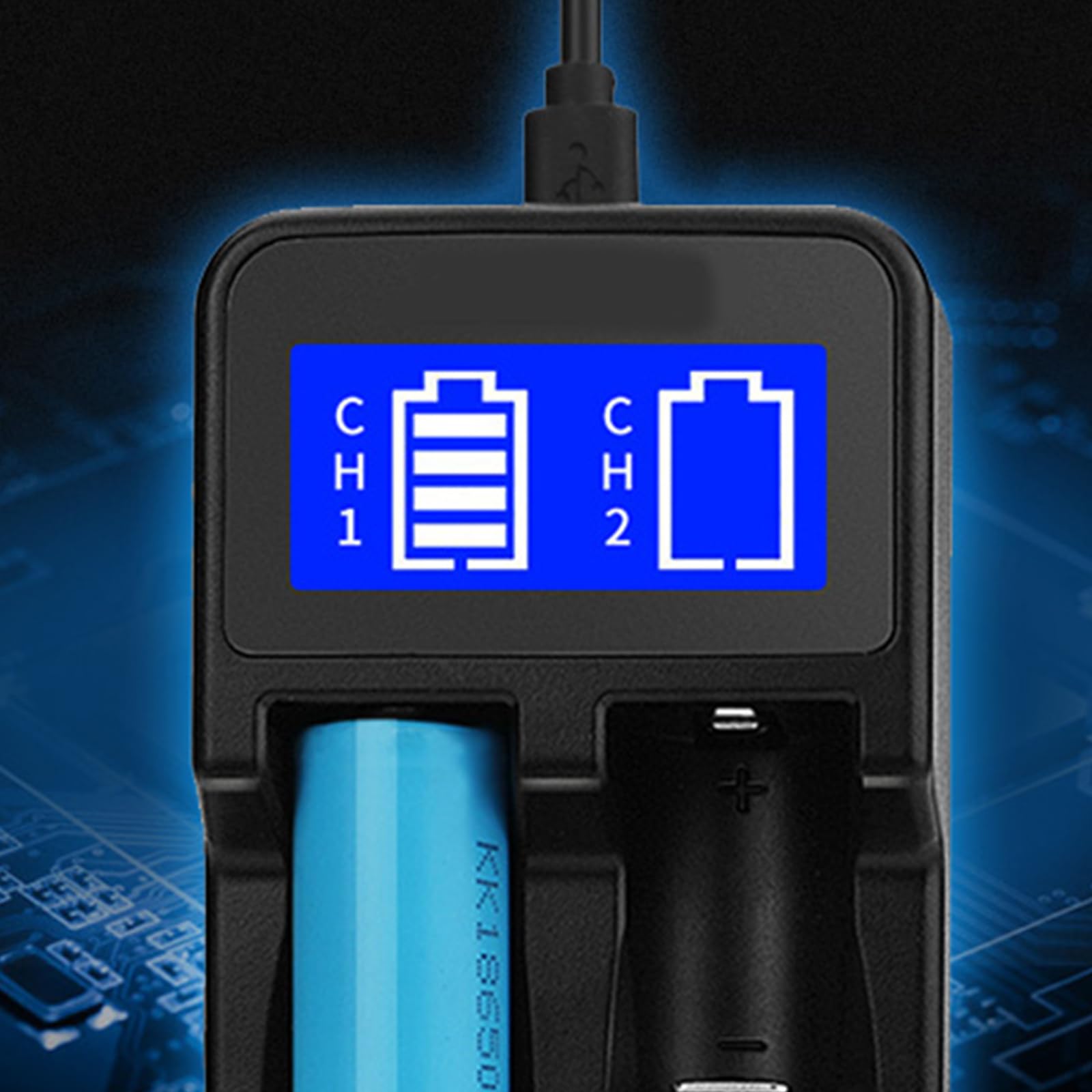 2-Slot LCD Charger for 18650/18490/18350/17670/17500/16340/14500 Rechargeable Batteries - Universal Battery Charger for Flashlights, Vape Mods & Electronic Devices