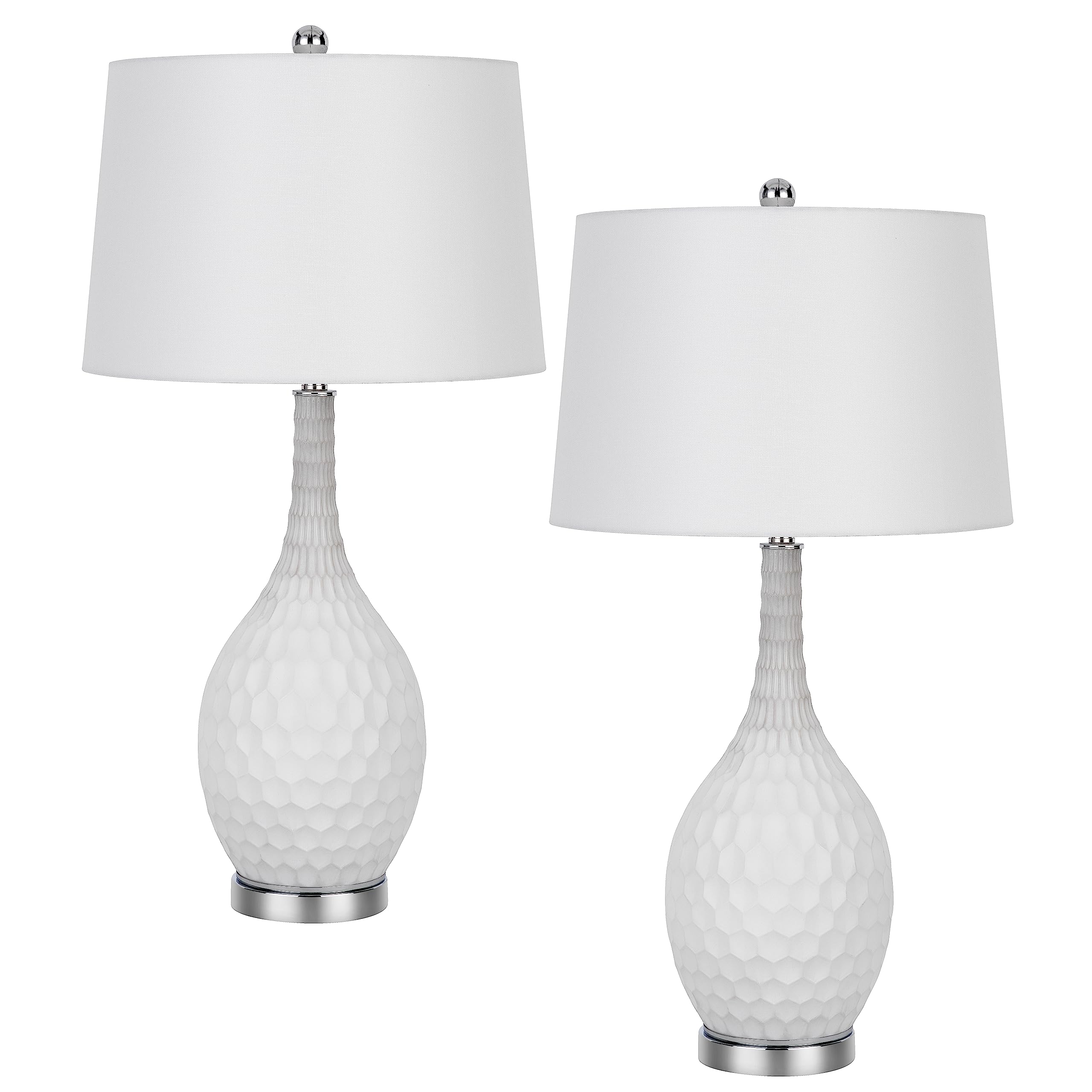 150W 3-Way Glass Table Lamp with Taper Drum Fabric Shade - Set of 2 - Perfect for Living Room, Bedroom or Office Lighting Decor