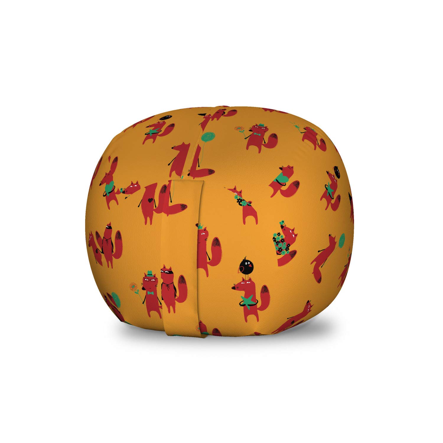 Ambesonne Fox Storage Toy Bag Chair - Kids Animal Doodle Pattern Stuffed Organizer, Washable Small Size in Marigold Multicolor | Perfect for Nursery, Playroom & Bedroom Organization