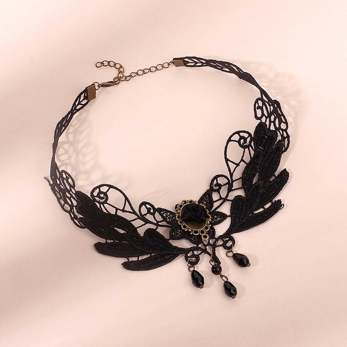 Punk Goth Tattoo Choker Necklace for Women - Black Lace Stretch Choker with Suede Leather Pendant | Adjustable Collar Necklace Gift for Alternative Fashion, Rave & Gothic Style