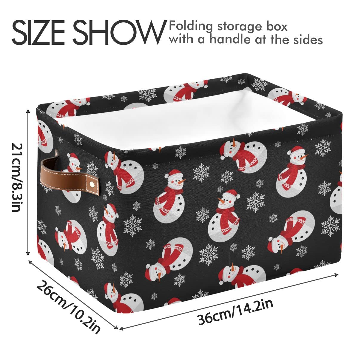 Snowman Snowflake Fabric Storage Basket - Christmas Holiday Laundry Organizer for Baby Clothes, Dog Toys & Books | 16×12×8 Inch Closet Shelf Bins | Perfect for Home Decor, Nursery Storage & Seasonal Organization
