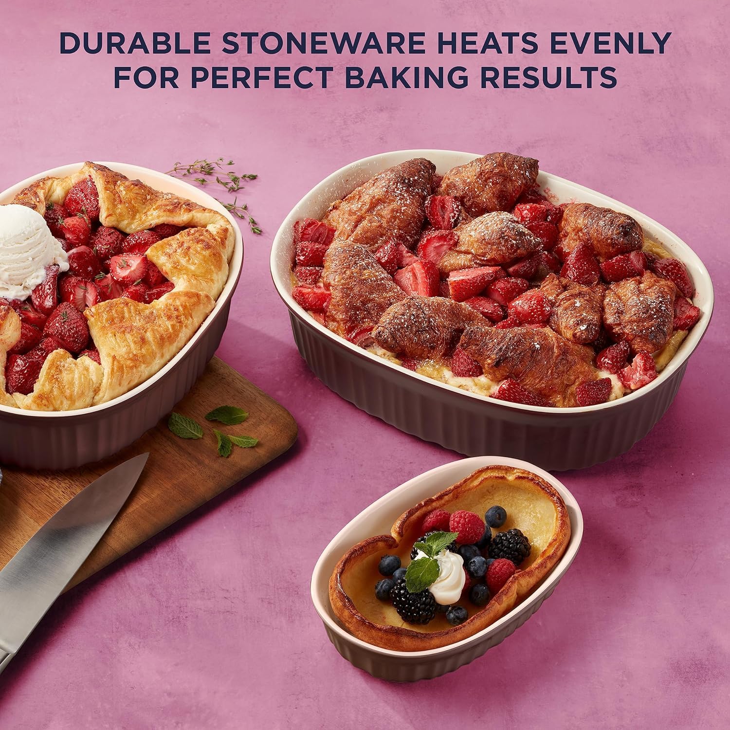 CorningWare 10-Piece Ceramic Bakeware Set with Lids - Chip & Crack Resistant Stoneware Baking Dishes - Oven, Microwave, Dishwasher, Freezer & Fridge Safe - French Cabernet Design for Baking, Roasting & Meal Prep