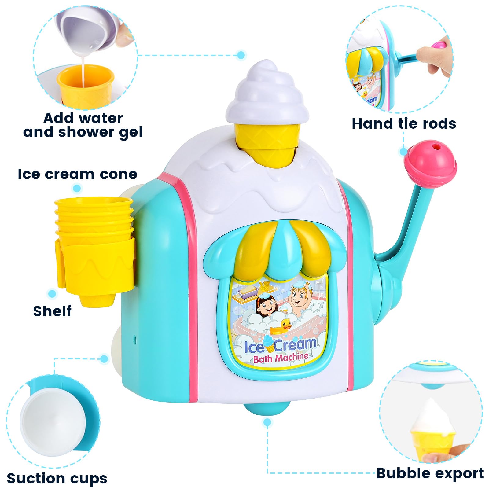 Best Baby Bath Toys for Toddlers 1-4 Years - Ice Cream Bubble Machine with Hooks, Fun Shower & Bathtub Toys for Kids 6-18 Months - Perfect for Sensory Play & Bath Time Fun