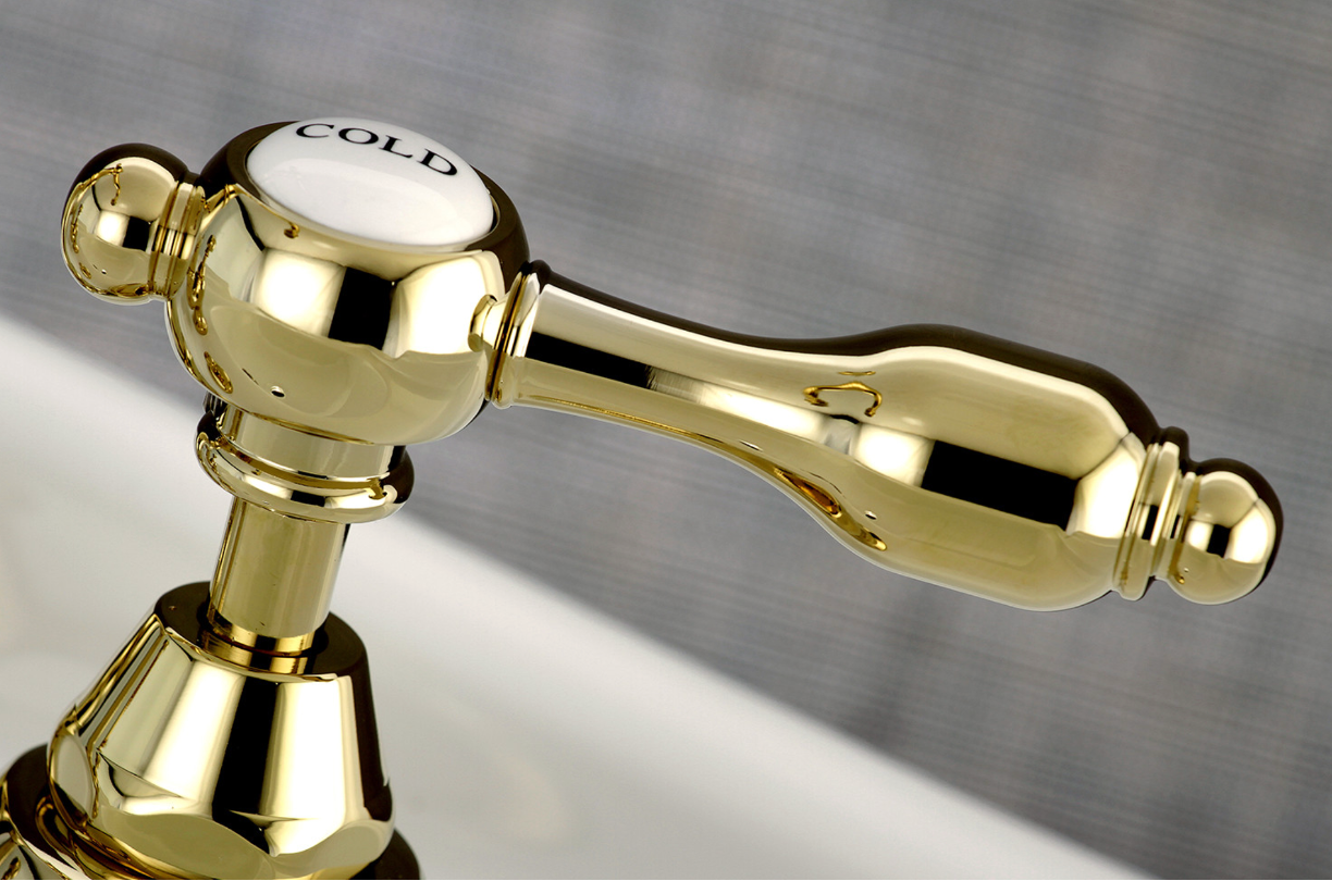European Style Bridge Bathroom Faucet with Pop-Up Drain and Lever Handles - Perfect for Modern Vanities and Spa-Like Bathroom Upgrades