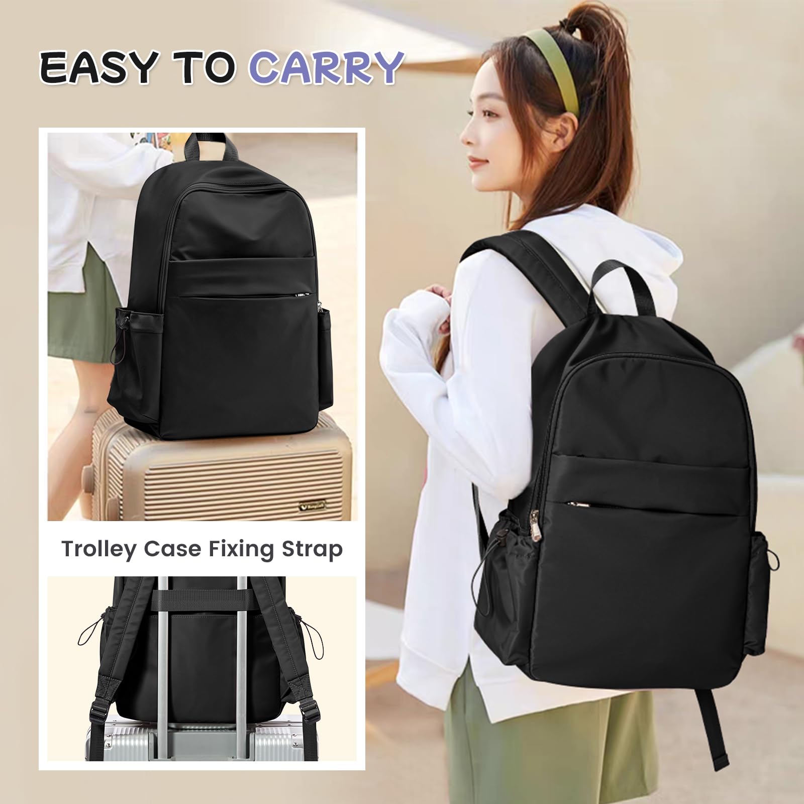Stylish Black Laptop Backpack for Women & Men - Waterproof Travel Backpack with Anti-Theft Design, USB Charging Port & Laptop Compartment (Fits 15.6