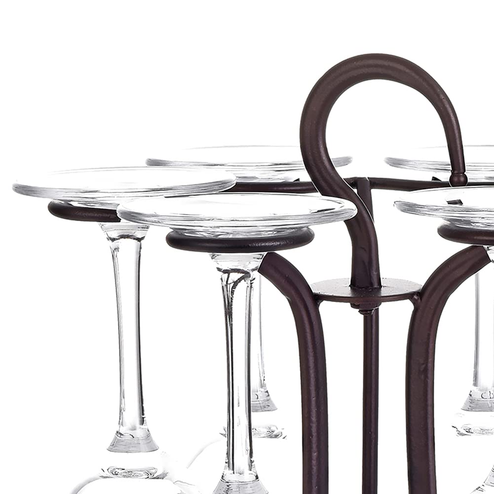 NWB Freestanding Wine Glass Rack - Retro Metal Stemware Holder for Kitchen, Bar & Home Decor - Tabletop Organizer Display Storage (Holds 6 Glasses) - Perfect for Wine Tasting Parties & Small Space Organization