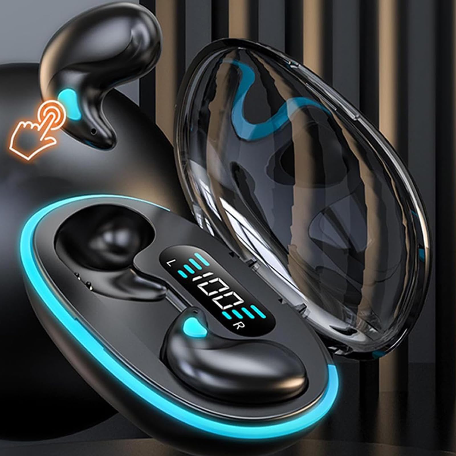 Wireless Bone Conduction Sleep Headphones Bluetooth 5.3 with Noise Cancelling, In-Ear Sports Earphones with LED Digital Display Charging Case - Perfect for Sleeping, Running, Workouts and Travel