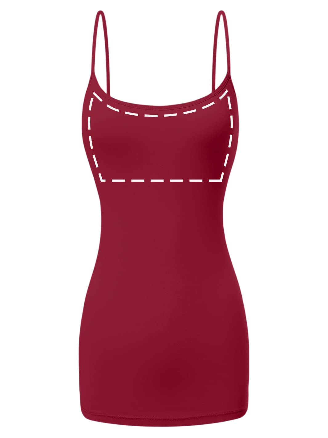 Sugar Sunday Women's Long Cotton Camisole with Built-in Shelf Bra - Soft Basic Cami Tank Top for Layering, Sleepwear & Casual Outfits