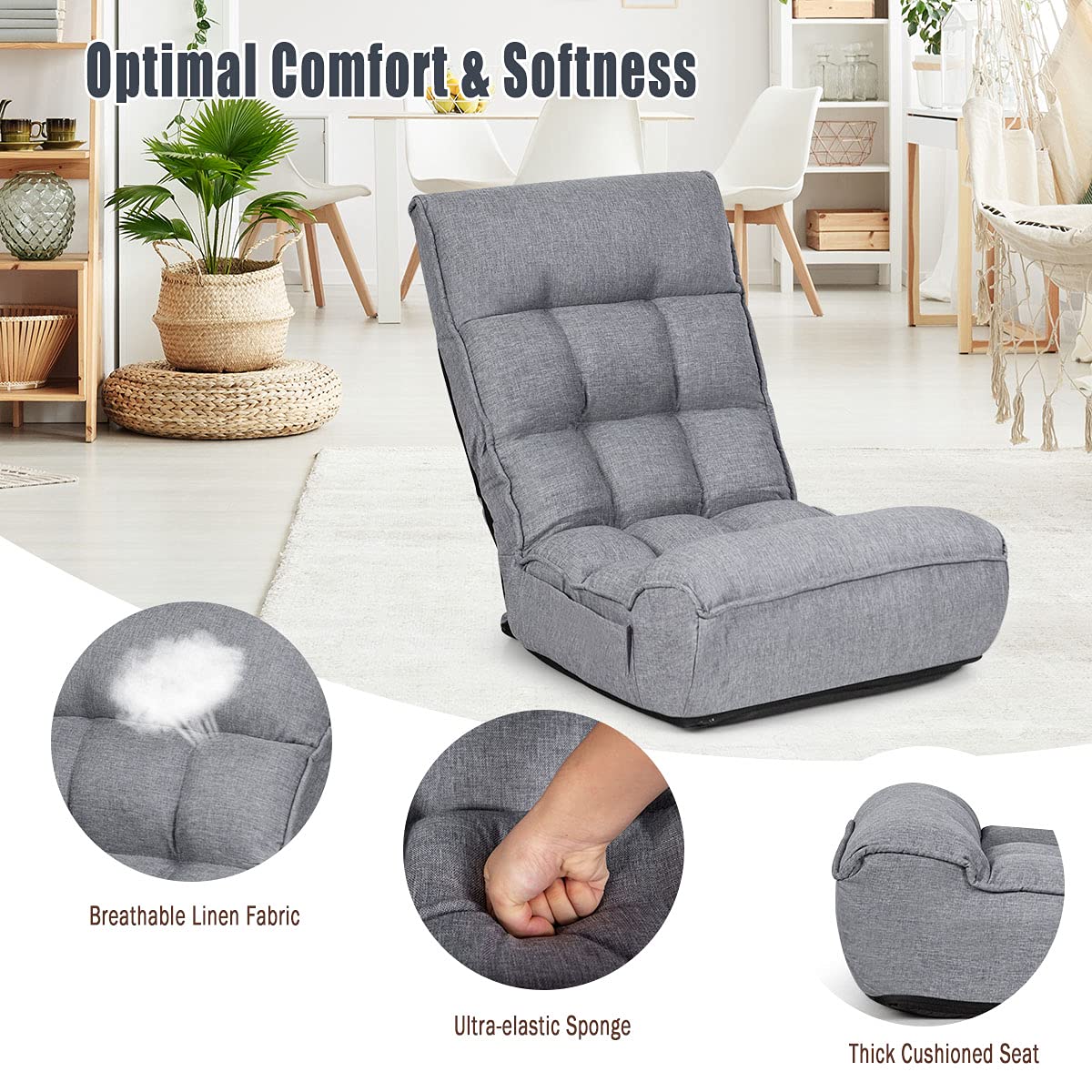 AFSTAR Adjustable Floor Gaming Chair with Headrest & Backrest - 5-Position Reclining, Thick Cushion & Side Pocket - Comfortable Folding Seat for Living Room, Bedroom, Dorm - Perfect for Gaming, Reading & Relaxing