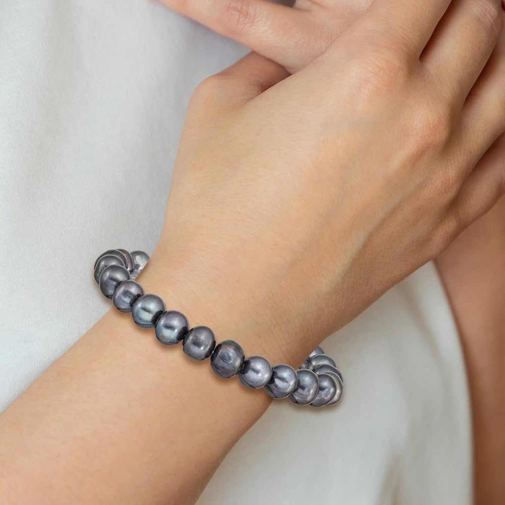 8-9mm Freshwater Cultured Black Pearl Stretch Bracelet for Women - Elegant Fine Jewelry Gift for Her, Mother, Wife (7.5