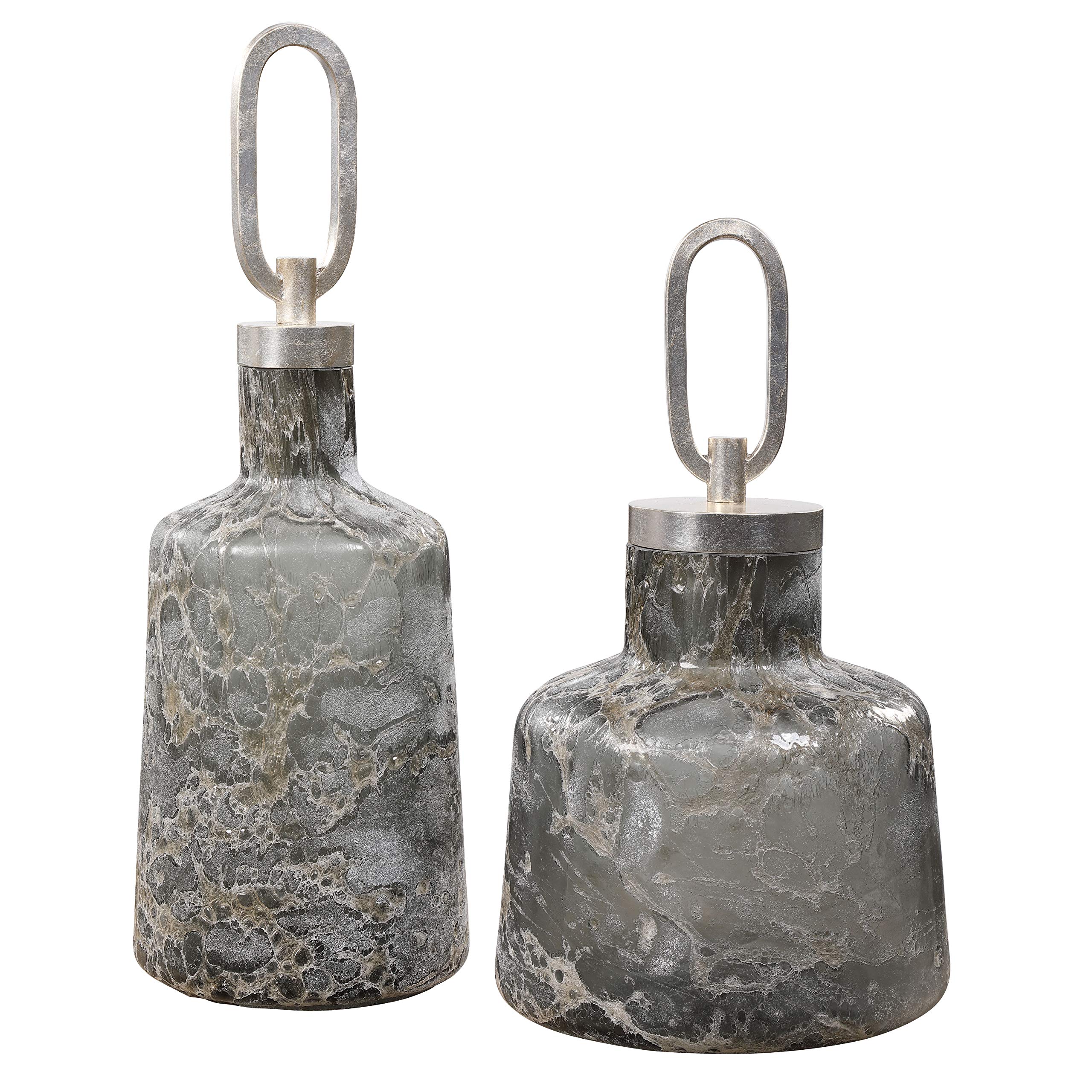 Storm Art Glass Bottles Set of 2 - Handcrafted Decorative Vases for Home, Office & Wedding Decor - Perfect for Flowers, Centerpieces & Gift Giving