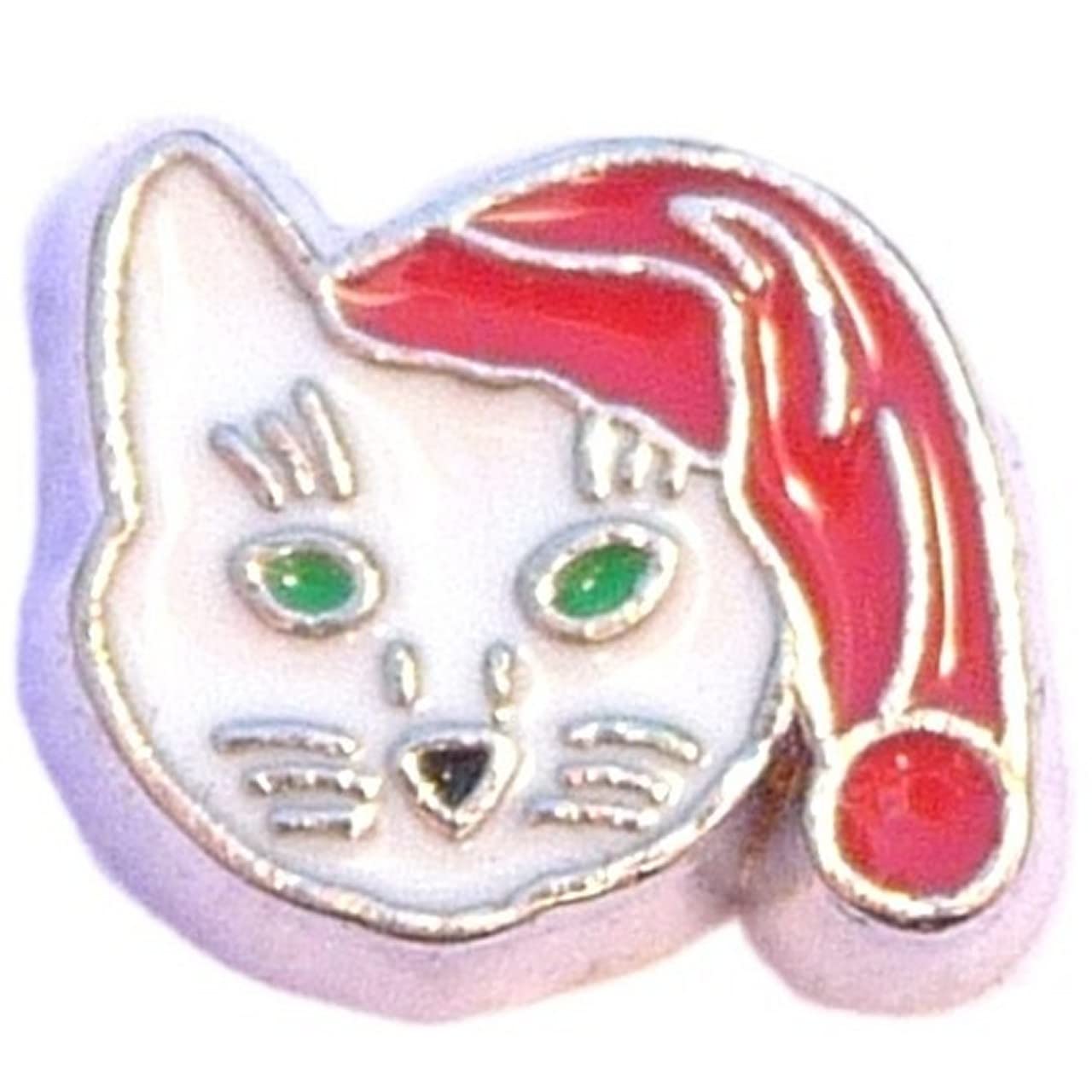 Christmas Cat Floating Locket Charm - Cute Cat Pendant Necklace for Women, Gift for Cat Lovers - Perfect for Holiday Gifting, Birthday Presents & Everyday Wear