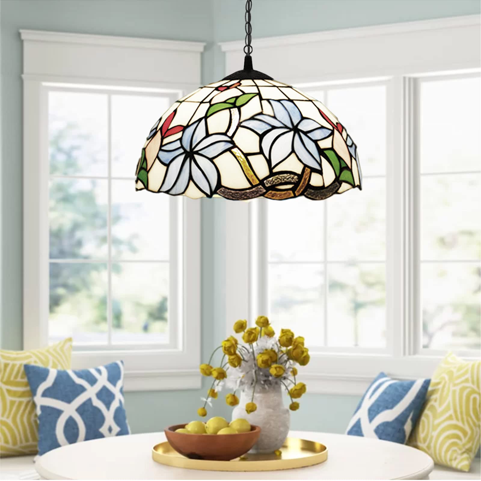 Kiven Style Plug-in Pendant Light with 15ft Hanging Cord & In-Line Dimmer Switch - Adjustable Swag Lamp for Dining Room, Living Room, Bedroom, Porch, Kitchen Island & Home Decor