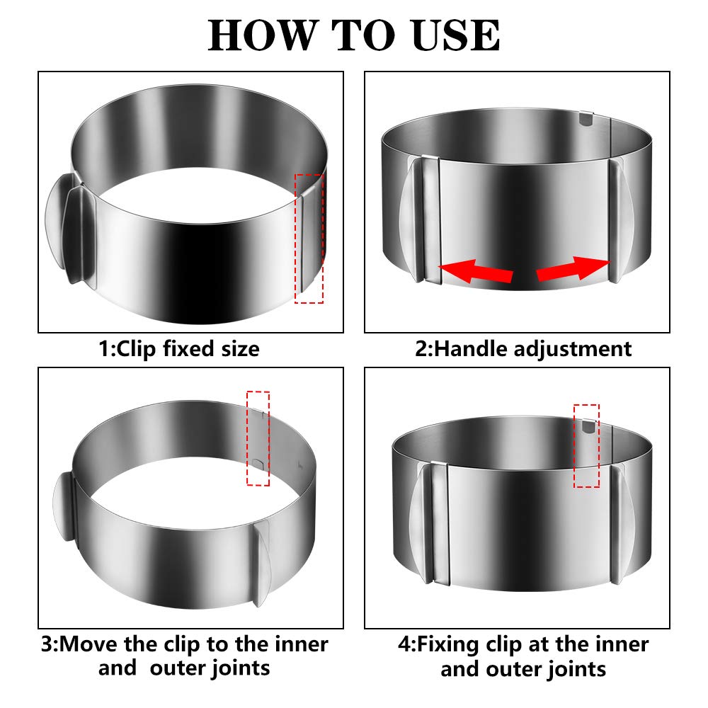 Adjustable Stainless Steel Cake Mould Ring 6.5-12 Inch for Mousse Cake Baking - Includes 5.5 x 394 Inch Clear Cake Collar Strips & Acetate Sheets for Cake Rolls, Mousse, and Dessert Decorations - Perfect for Home Bakers and Professional Pastry Chefs