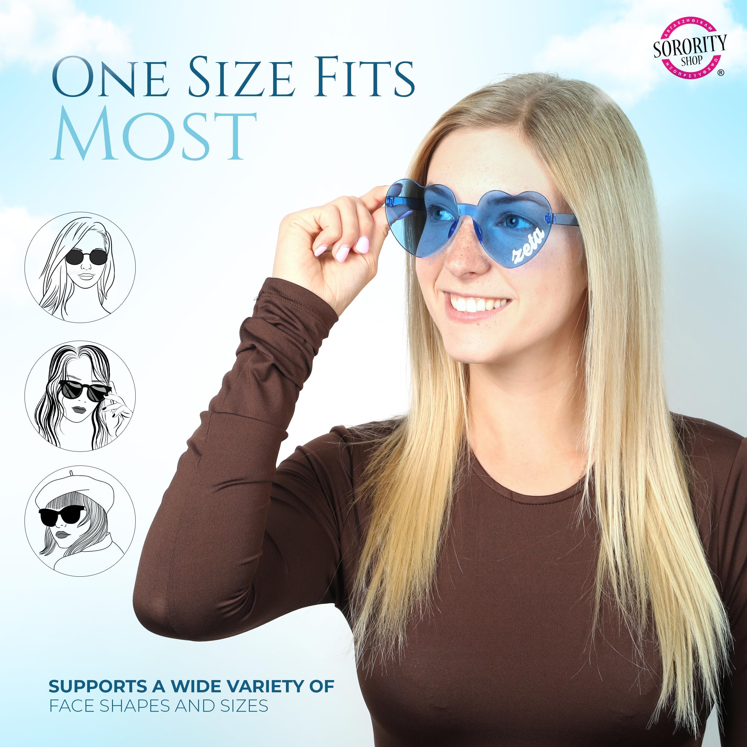 AOΠ Heart Shaped Sunglasses with Logo - Greek Sorority Sunglasses for Alpha Omicron Pi Members | Perfect Big Little Gifts for Sorority Sisters, Beach Days & Campus Events