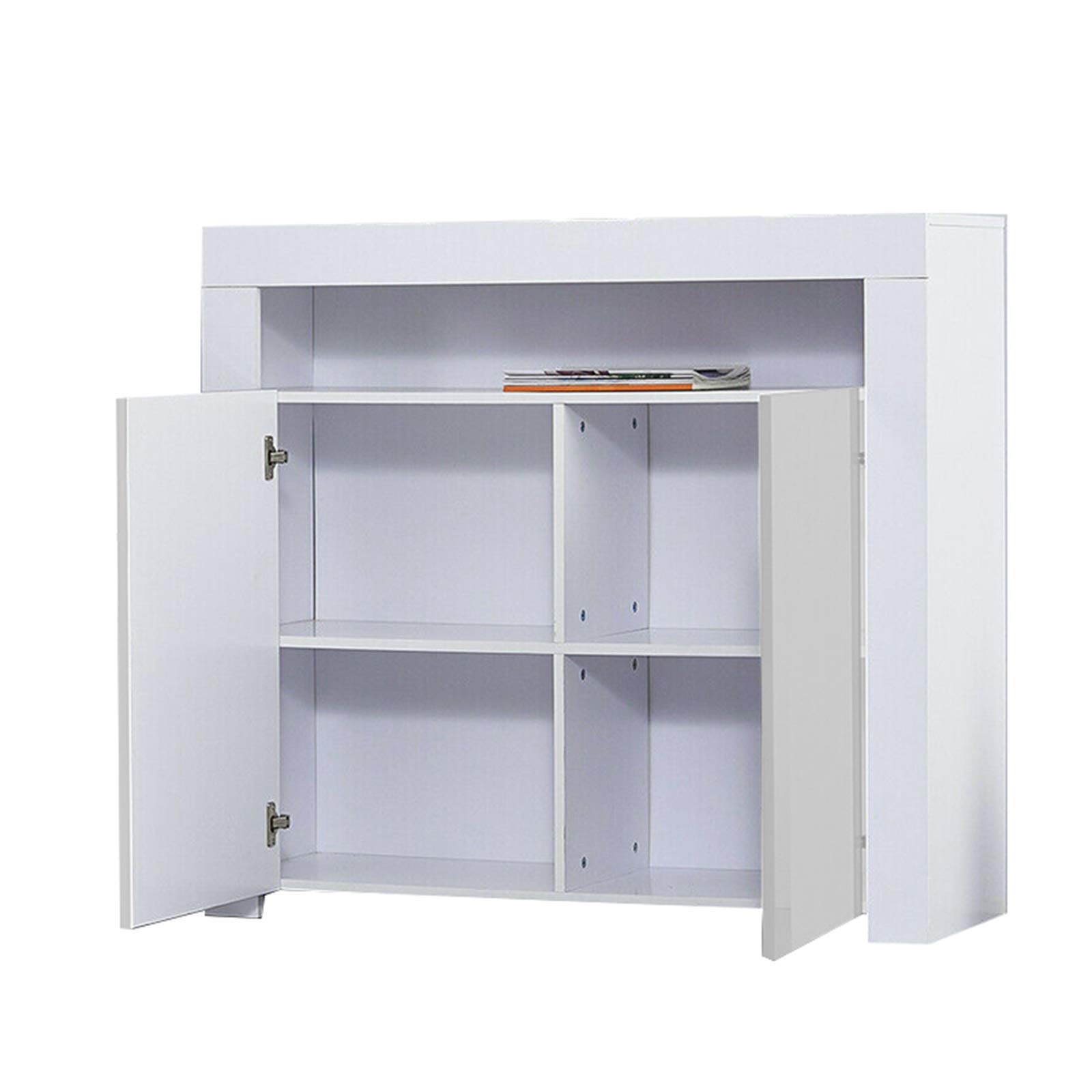 WINUS Modern White High Gloss LED Cupboard Cabinet - Contemporary Buffet Sideboard for Dining Room, Kitchen Storage & Home Decor